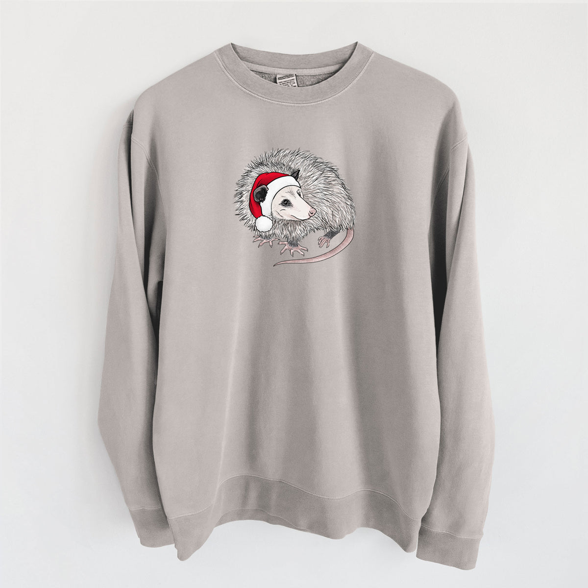 Santa Opossum - Unisex Pigment Dyed Crew Sweatshirt in Cement