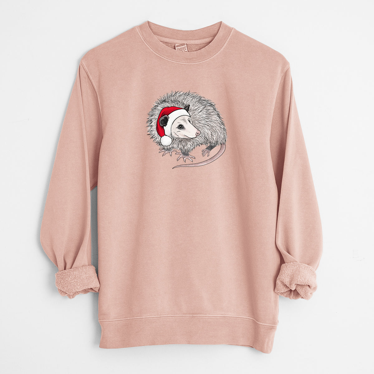 Santa Opossum - Unisex Pigment Dyed Crew Sweatshirt in Dusty Pink