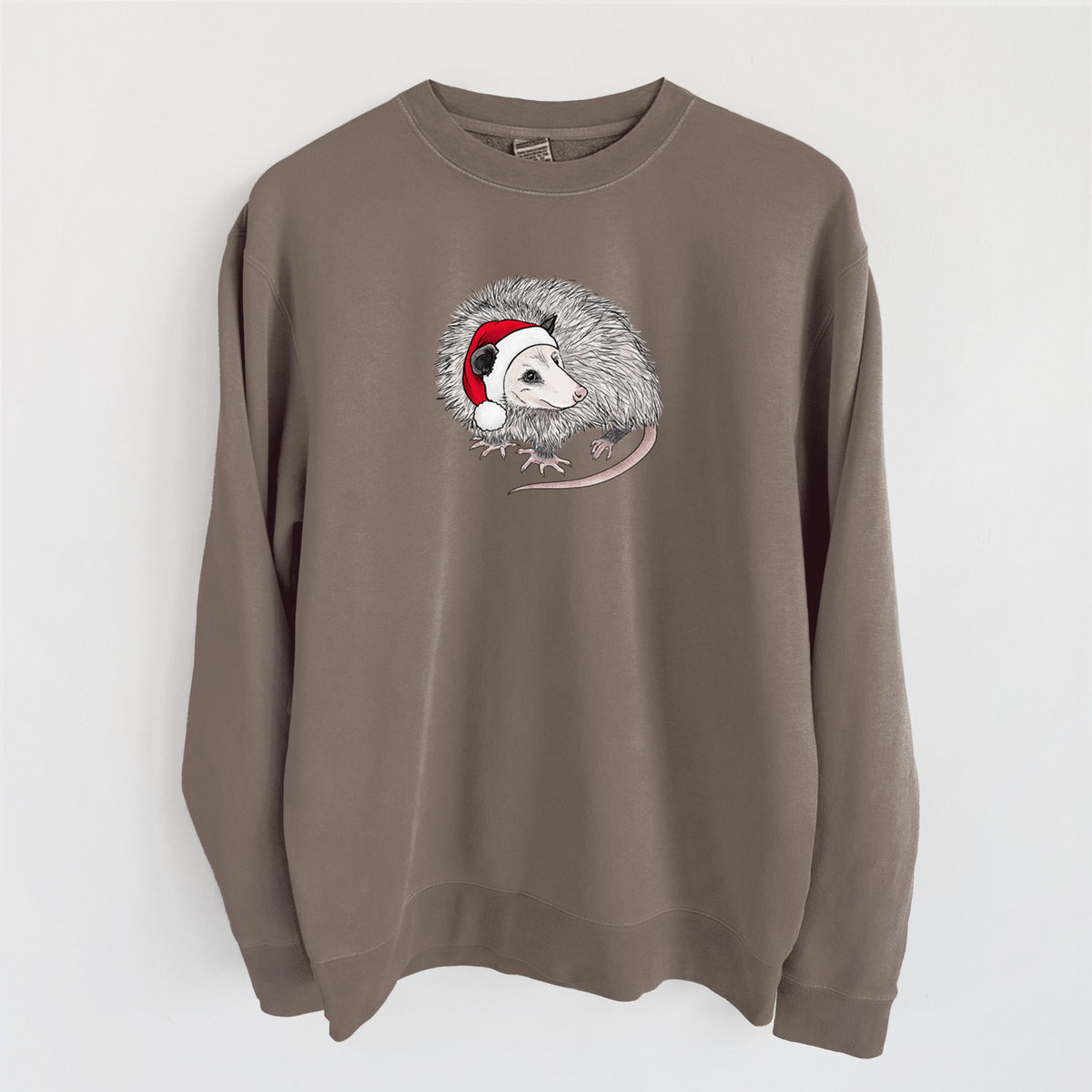 Santa Opossum - Unisex Pigment Dyed Crew Sweatshirt in Espresso