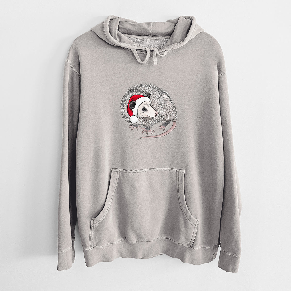 Santa Opossum - Unisex Pigment Dyed Hoodie in Cement