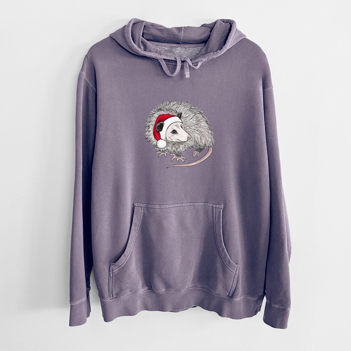 Santa Opossum - Unisex Pigment Dyed Hoodie in Plum