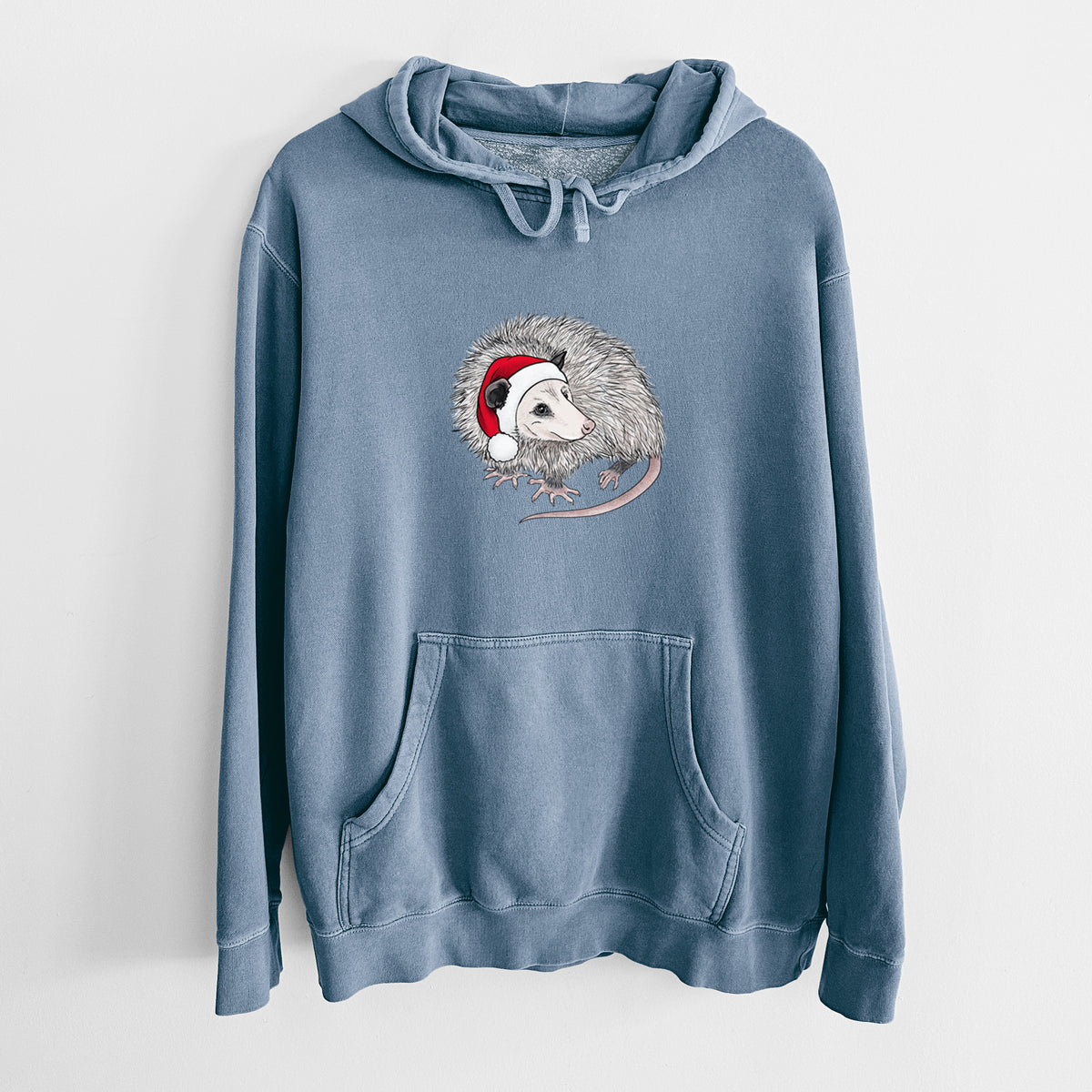 Santa Opossum - Unisex Pigment Dyed Hoodie in Slate Blue