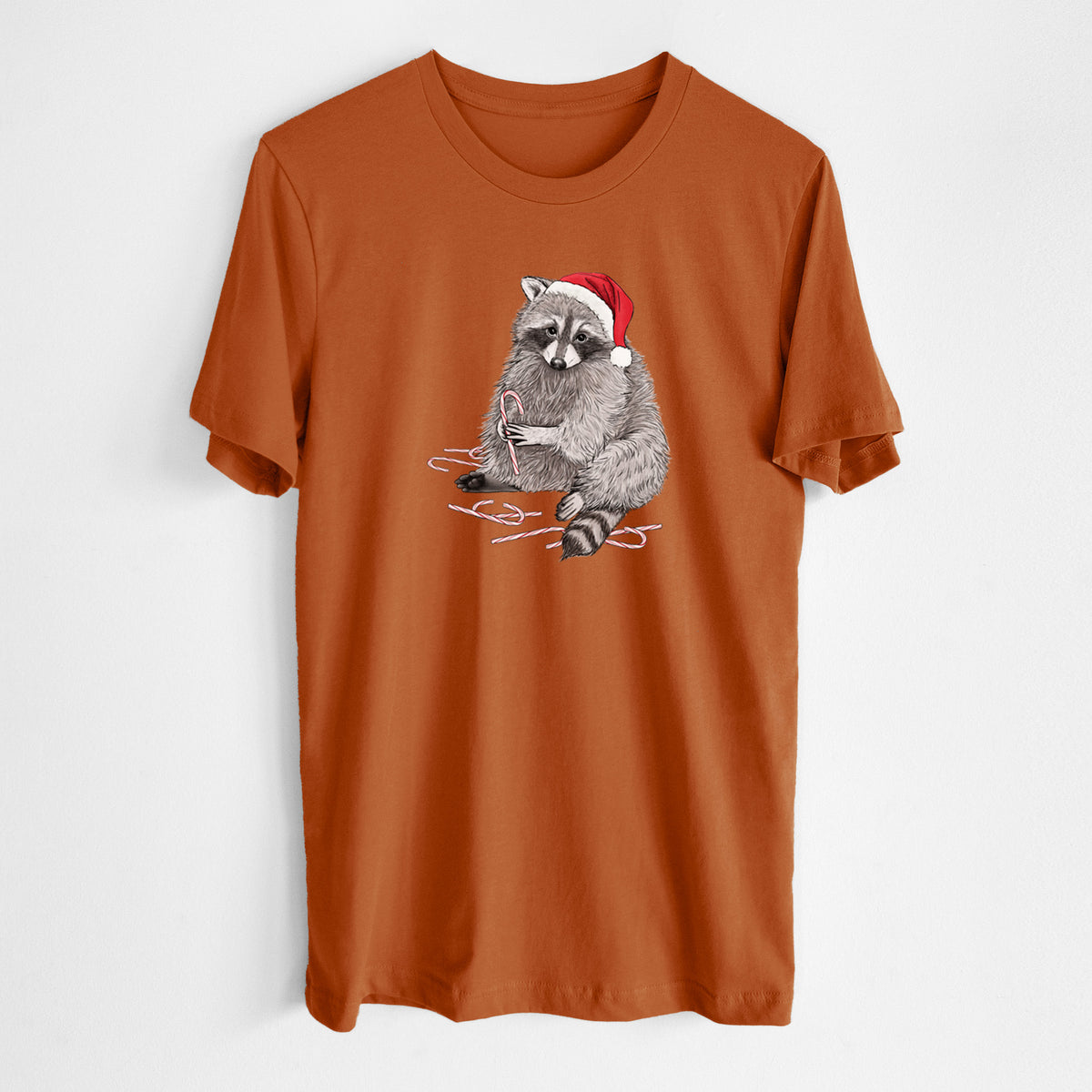 Santa Raccoon - Lightweight 100% Cotton Unisex Crewneck in Autumn, worn by model