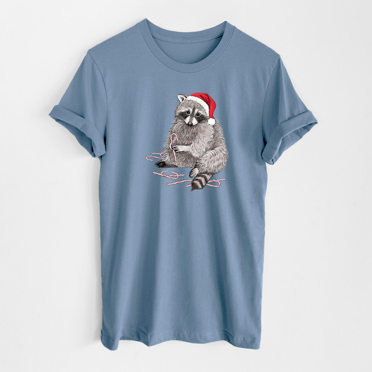 Santa Raccoon - Lightweight 100% Cotton Unisex Crewneck in Steel Blue