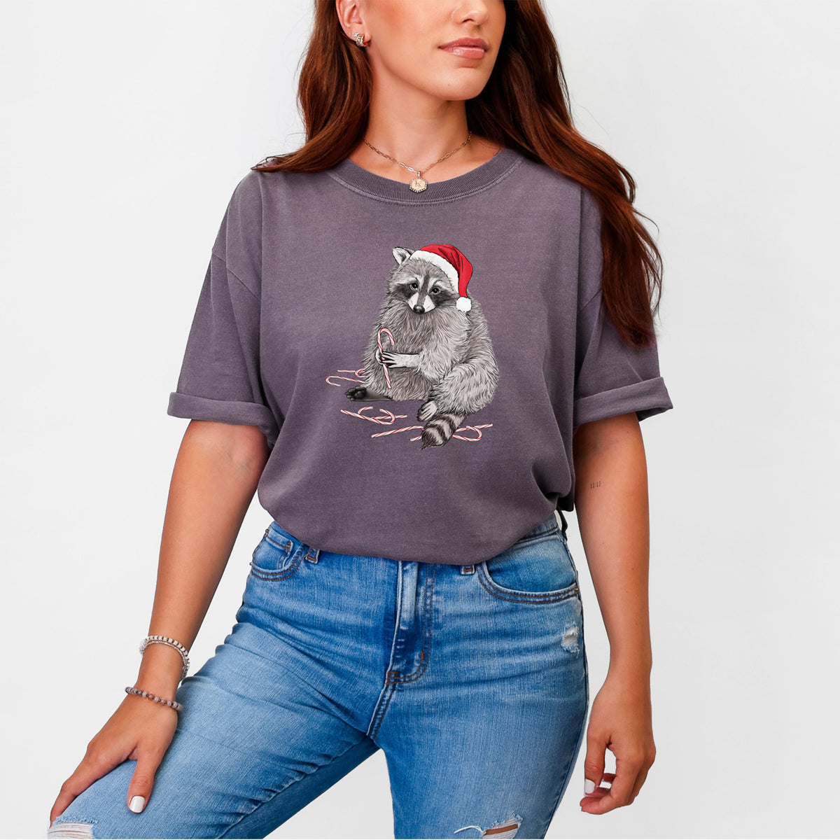 Santa Raccoon - Unisex Comfort Colors Garment-Dyed Heavyweight T-shirt, worn by model