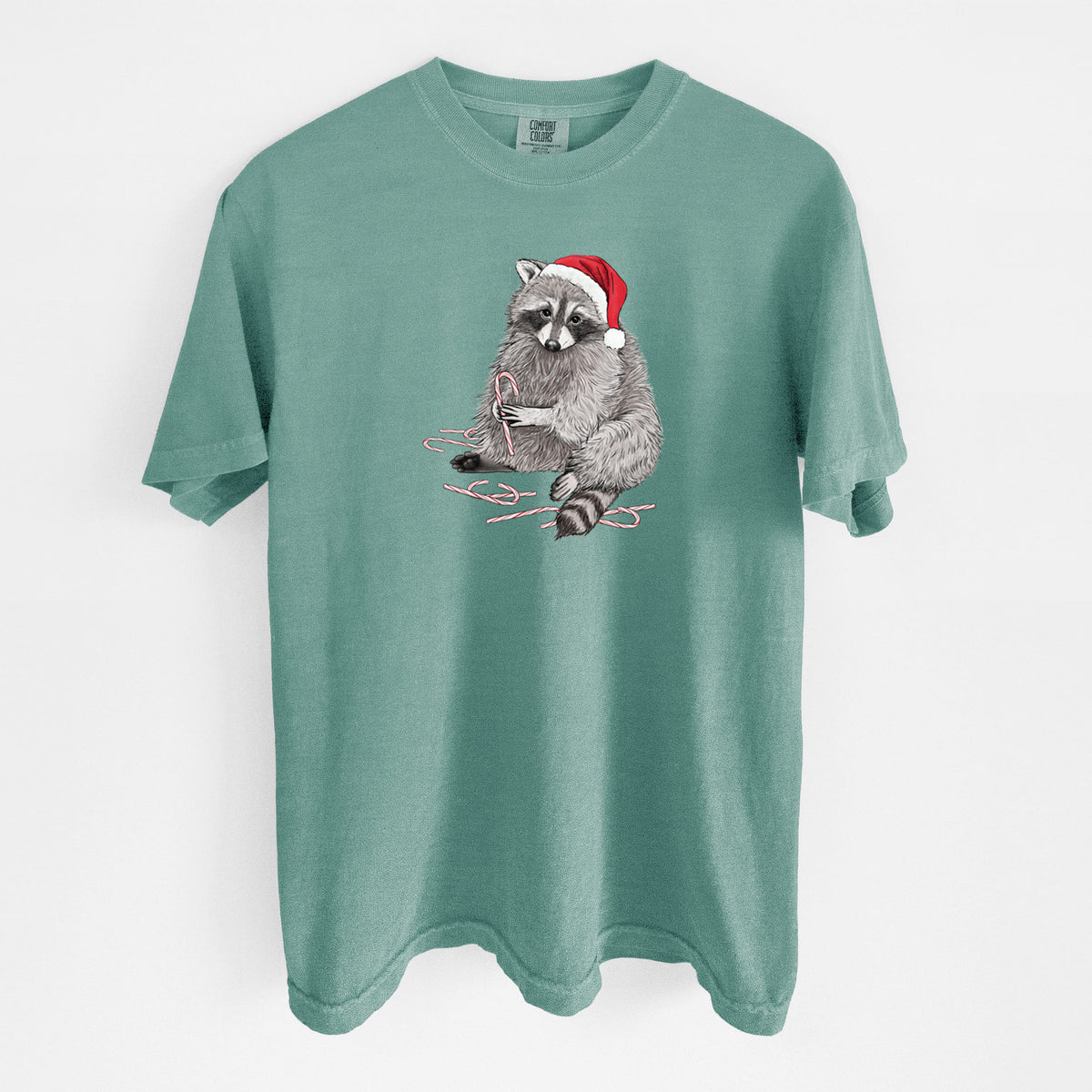 Santa Raccoon - Unisex Comfort Colors Garment-Dyed Heavyweight T-shirt in Reef Green