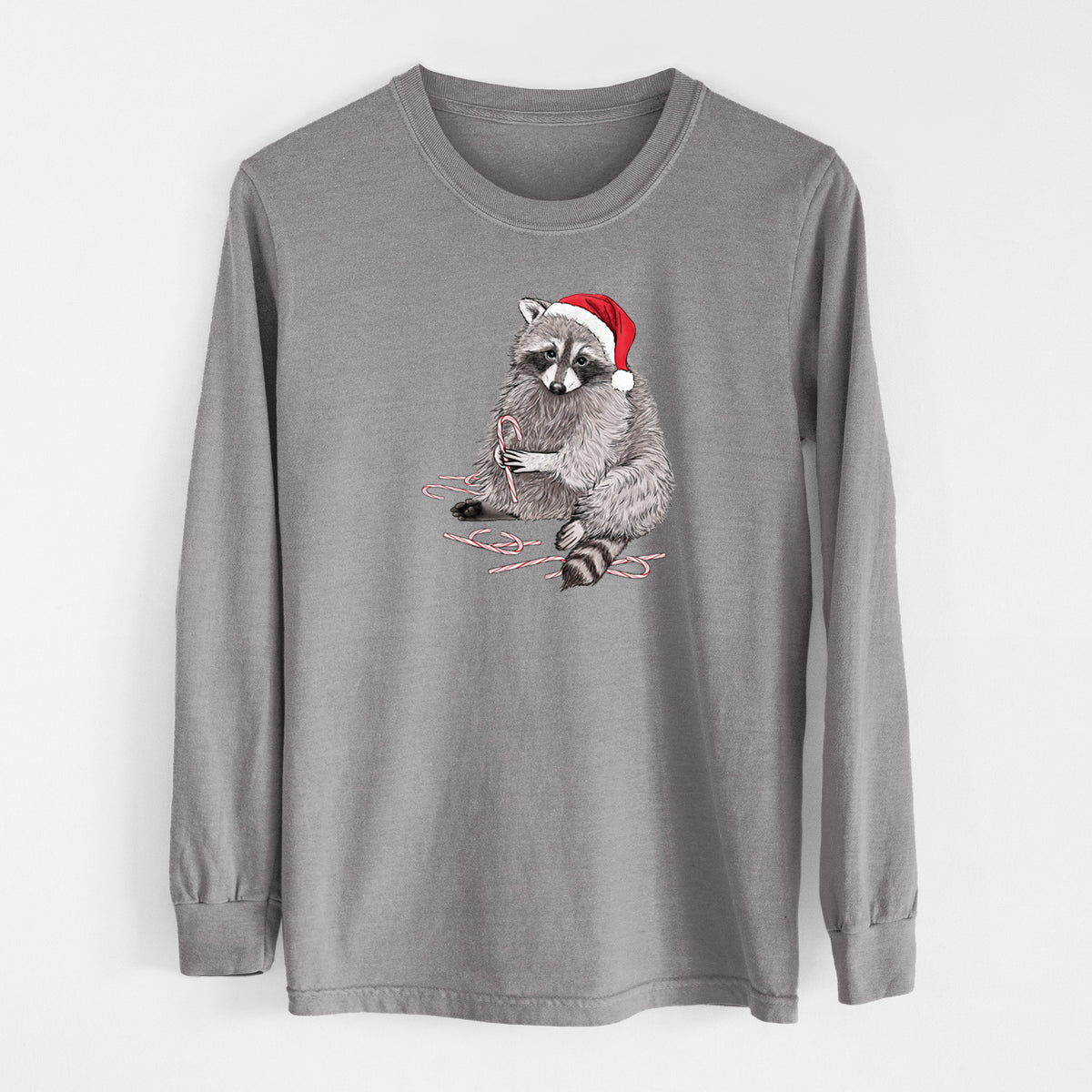 Santa Raccoon - Unisex Comfort Colors 100% Cotton Long Sleeve in Grey