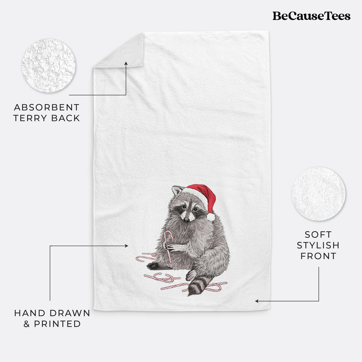 Santa Raccoon - Premium Hand Towel, Print Location: Bottom Center