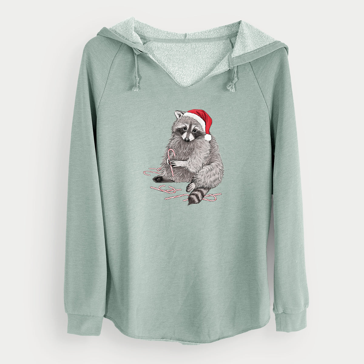 Santa Raccoon - Cali Wave Hooded Sweatshirt in Sage