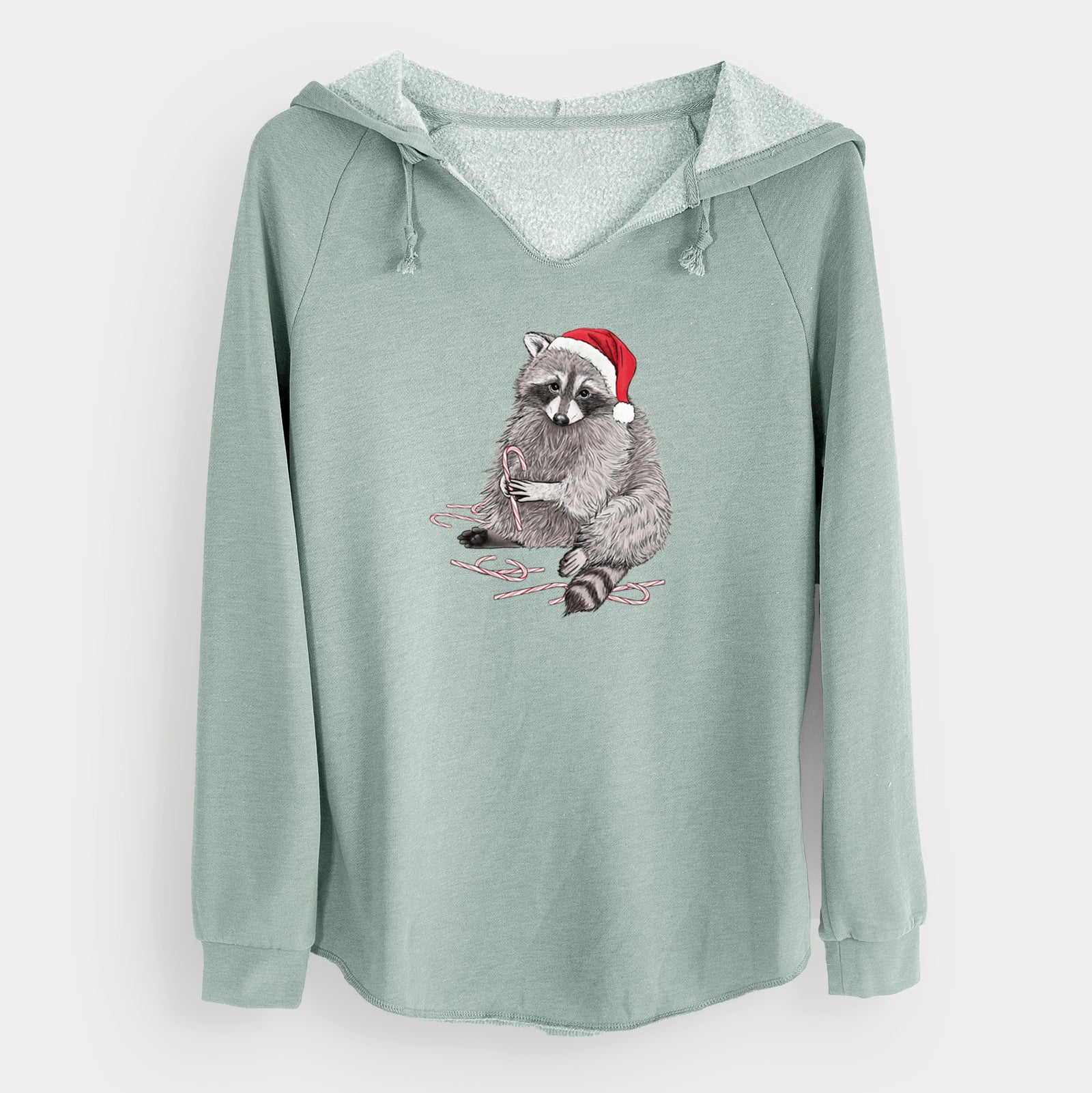 Santa Raccoon - Cali Wave Hooded Sweatshirt in Sage