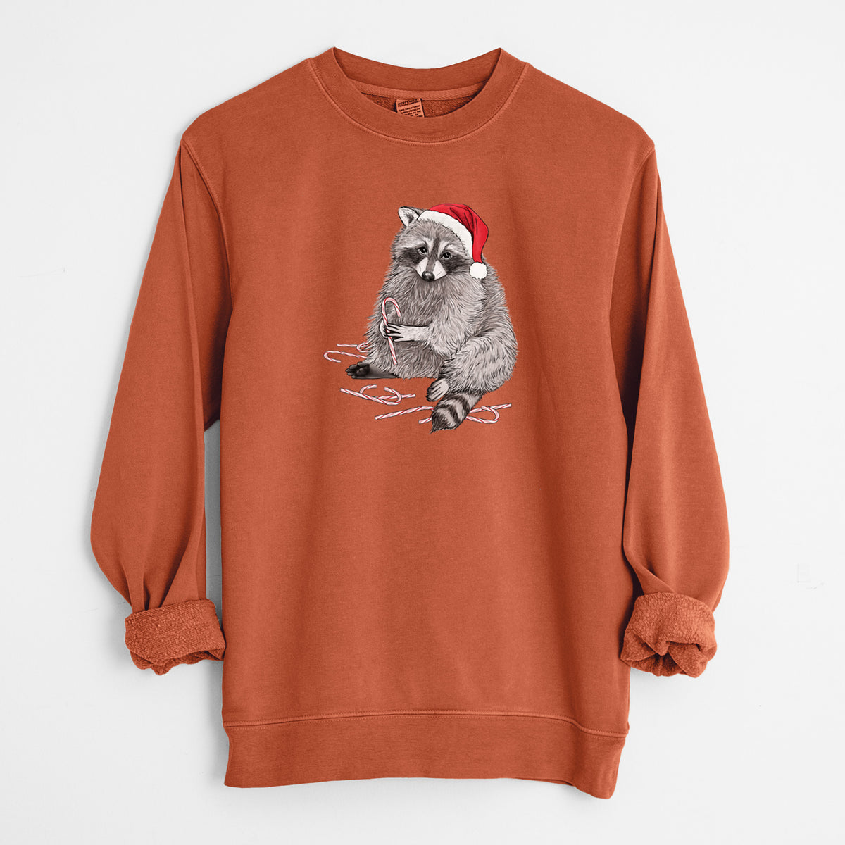 Santa Raccoon - Unisex Pigment Dyed Crew Sweatshirt in Amber