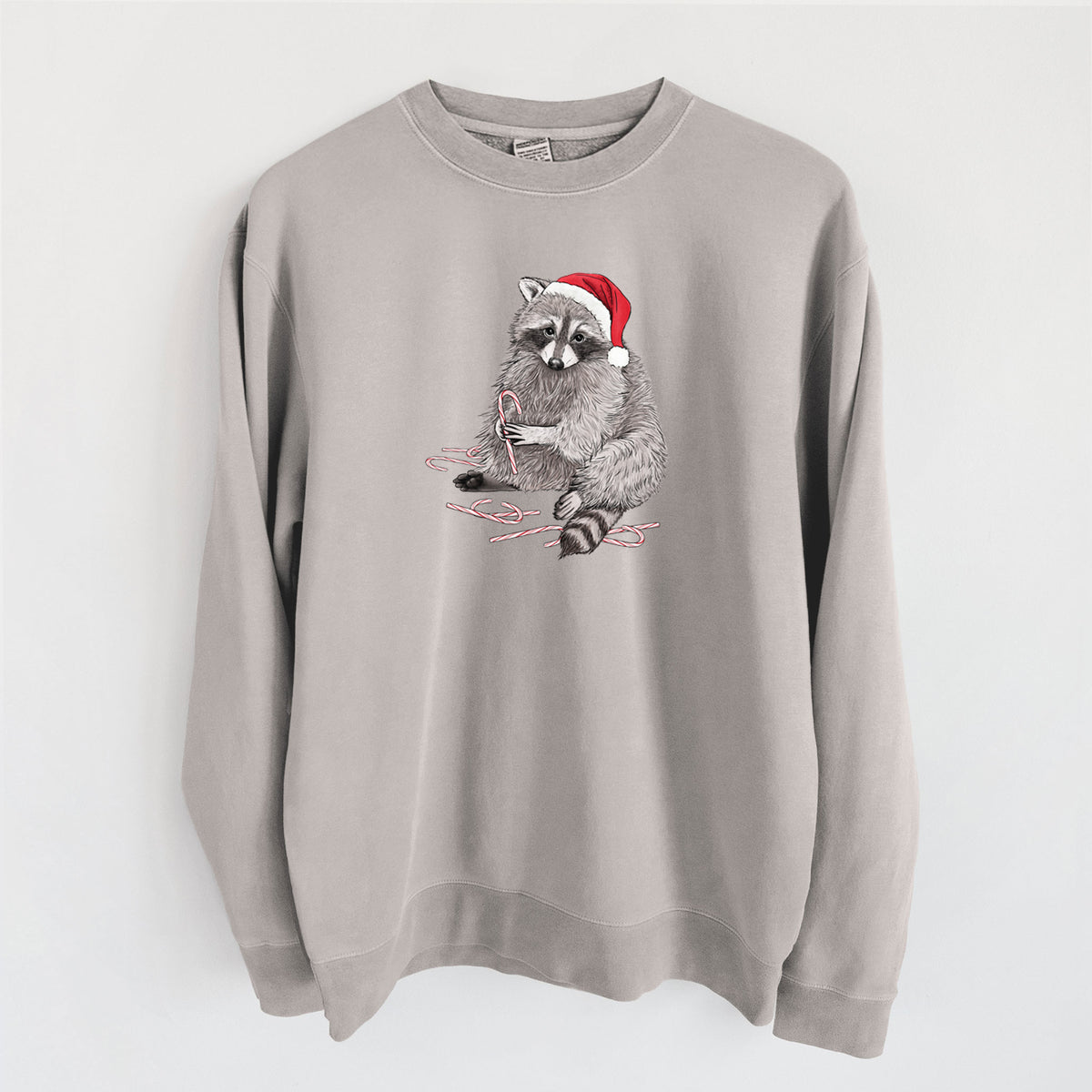 Santa Raccoon - Unisex Pigment Dyed Crew Sweatshirt in Cement