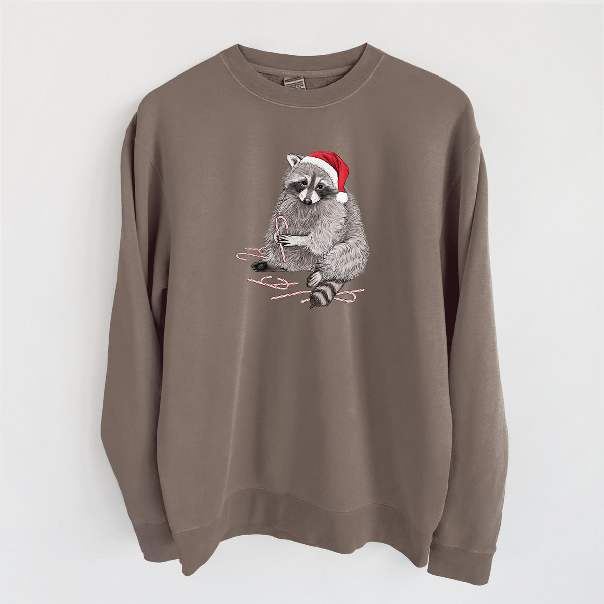 Santa Raccoon - Unisex Pigment Dyed Crew Sweatshirt in Espresso