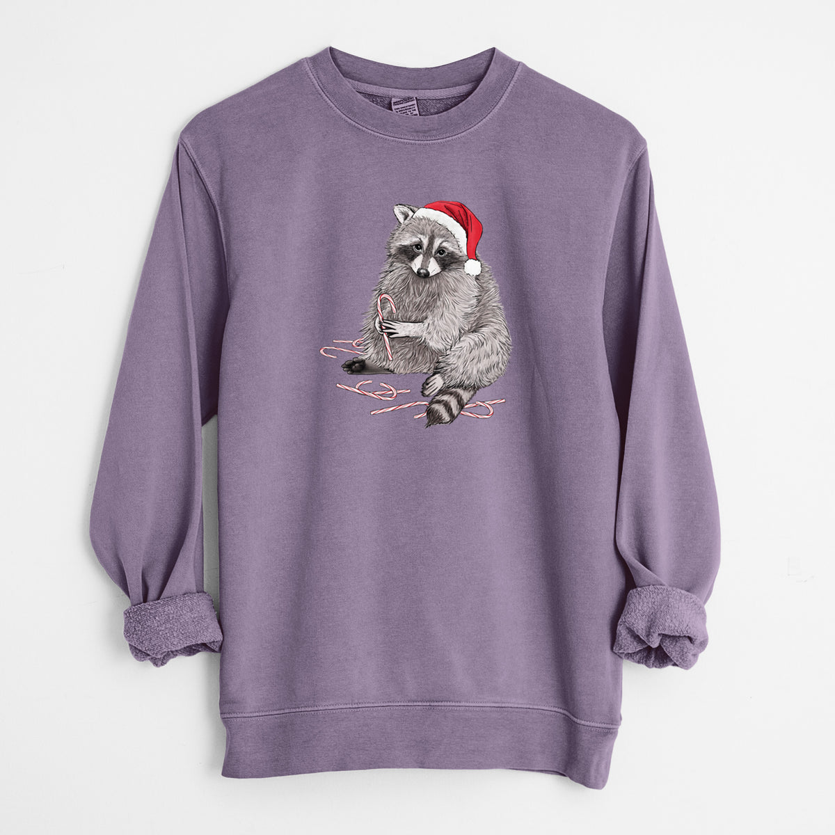 Santa Raccoon - Unisex Pigment Dyed Crew Sweatshirt in Plum