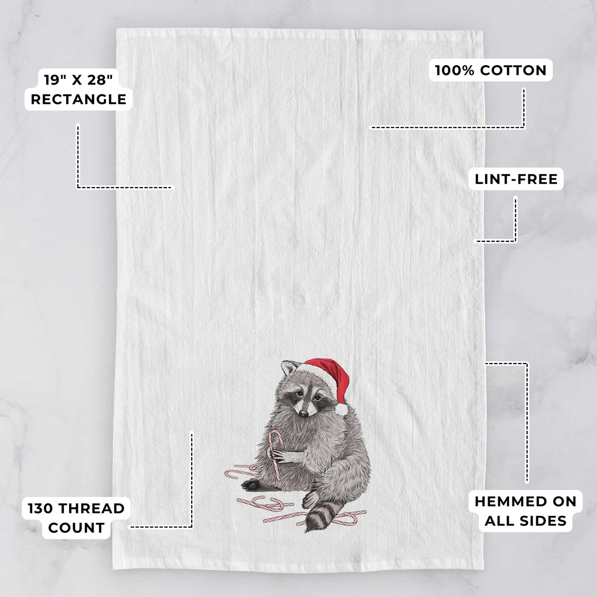 Santa Raccoon - Tea Towel, close-up detail