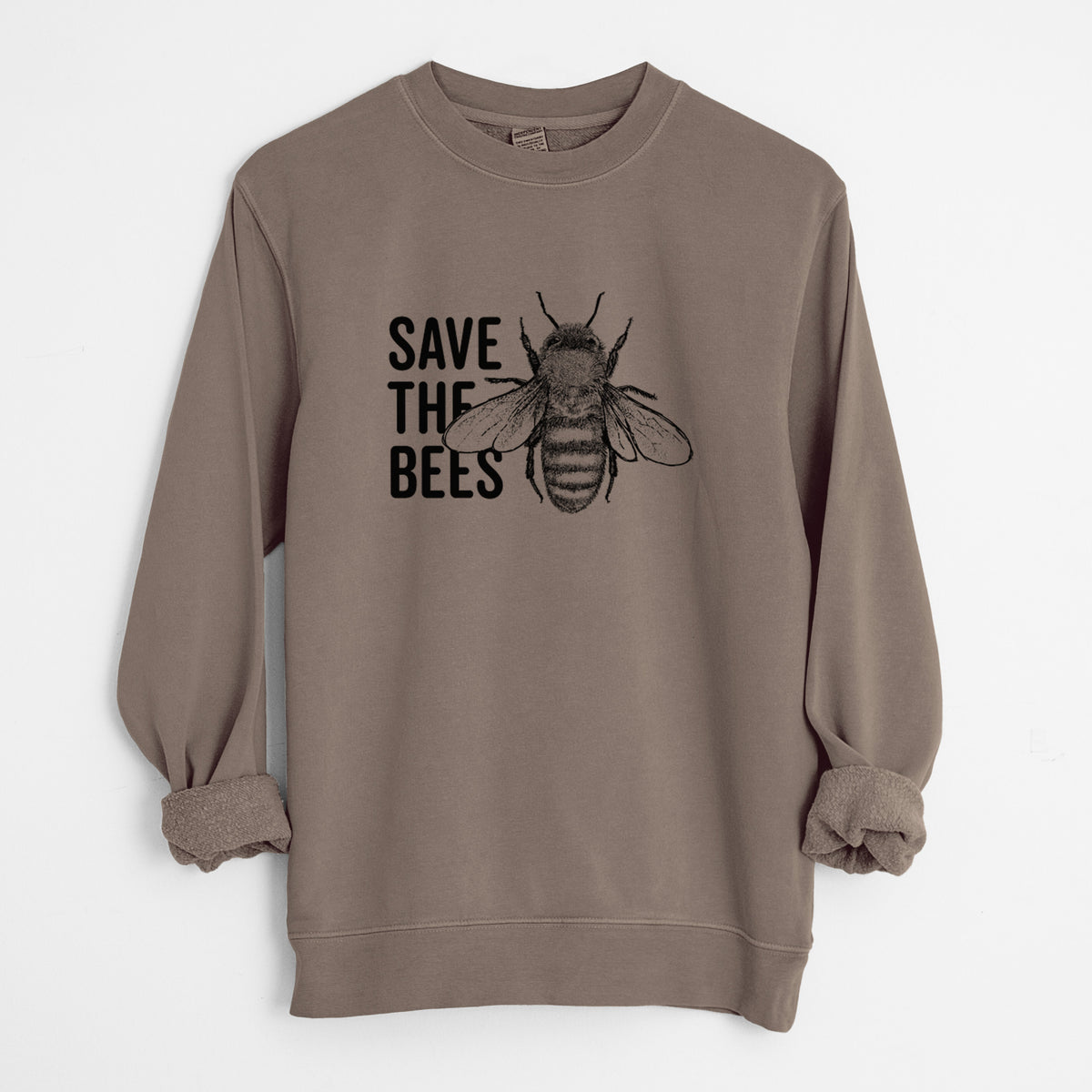 Save the Bees - Unisex Pigment Dyed Crew Sweatshirt in Espresso Brown Color