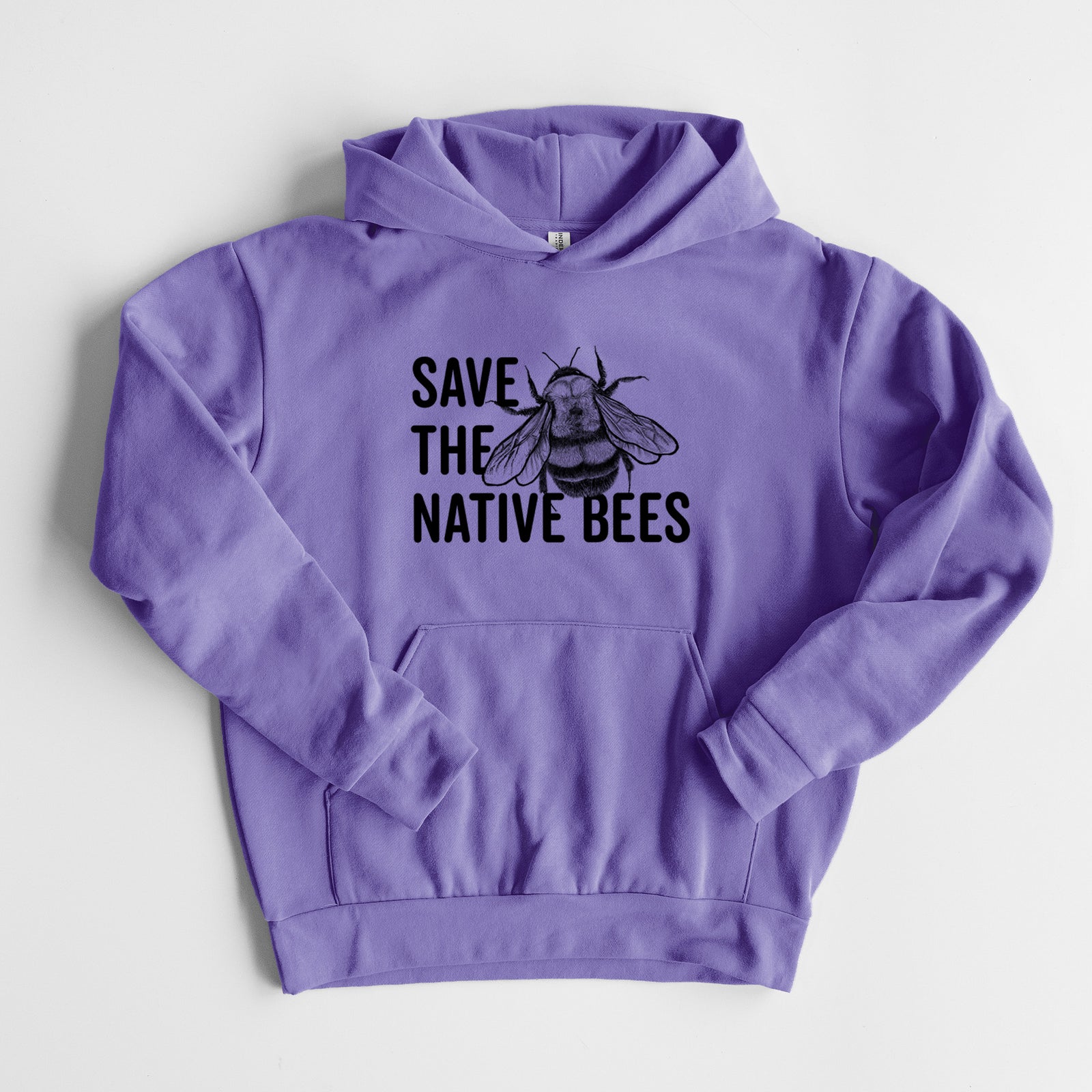 Save the Native Bees - Statement Midweight Hoodie in Violet, laid flat, showing the oversized boxy fit and front kangaroo pocket.