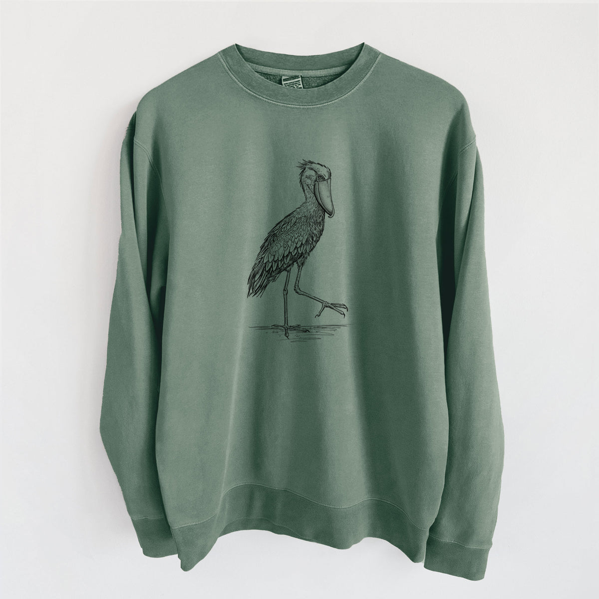 Shoebill Stork - Balaeniceps rex - Unisex Pigment Dyed Crew Sweatshirt in Alpine Green