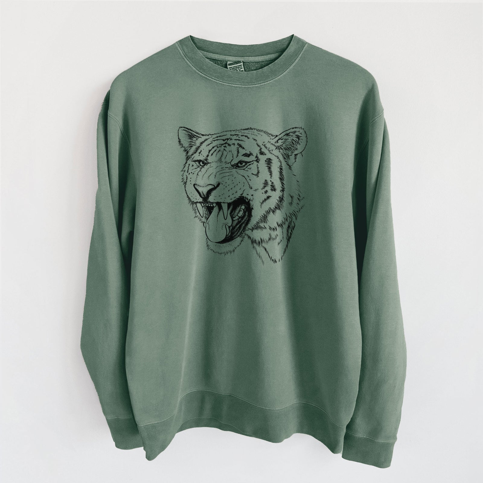 Siberian Tiger - Panthera tigris altaica - Unisex Pigment Dyed Crew Sweatshirt in Alpine Green