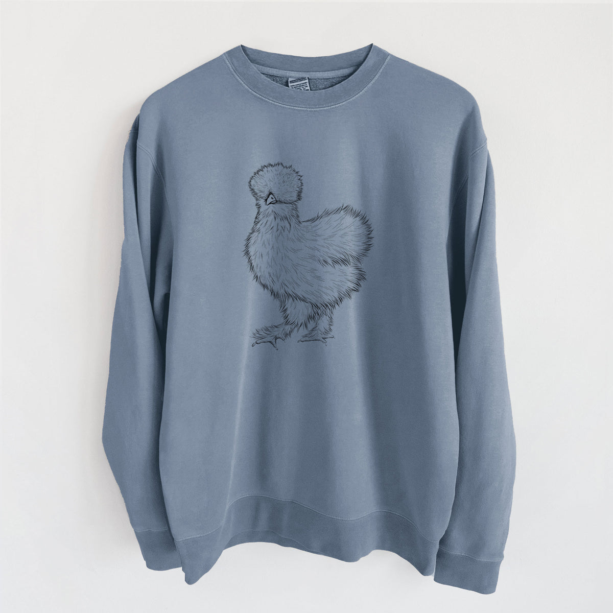 Silkie Chicken - Unisex Pigment Dyed Crew Sweatshirt in Slate Blue