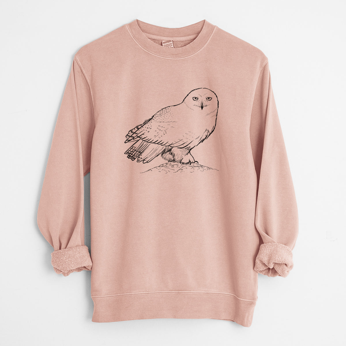 Snowy Owl - Bubo scandiacus - Unisex Pigment Dyed Crew Sweatshirt in Dusty Pink