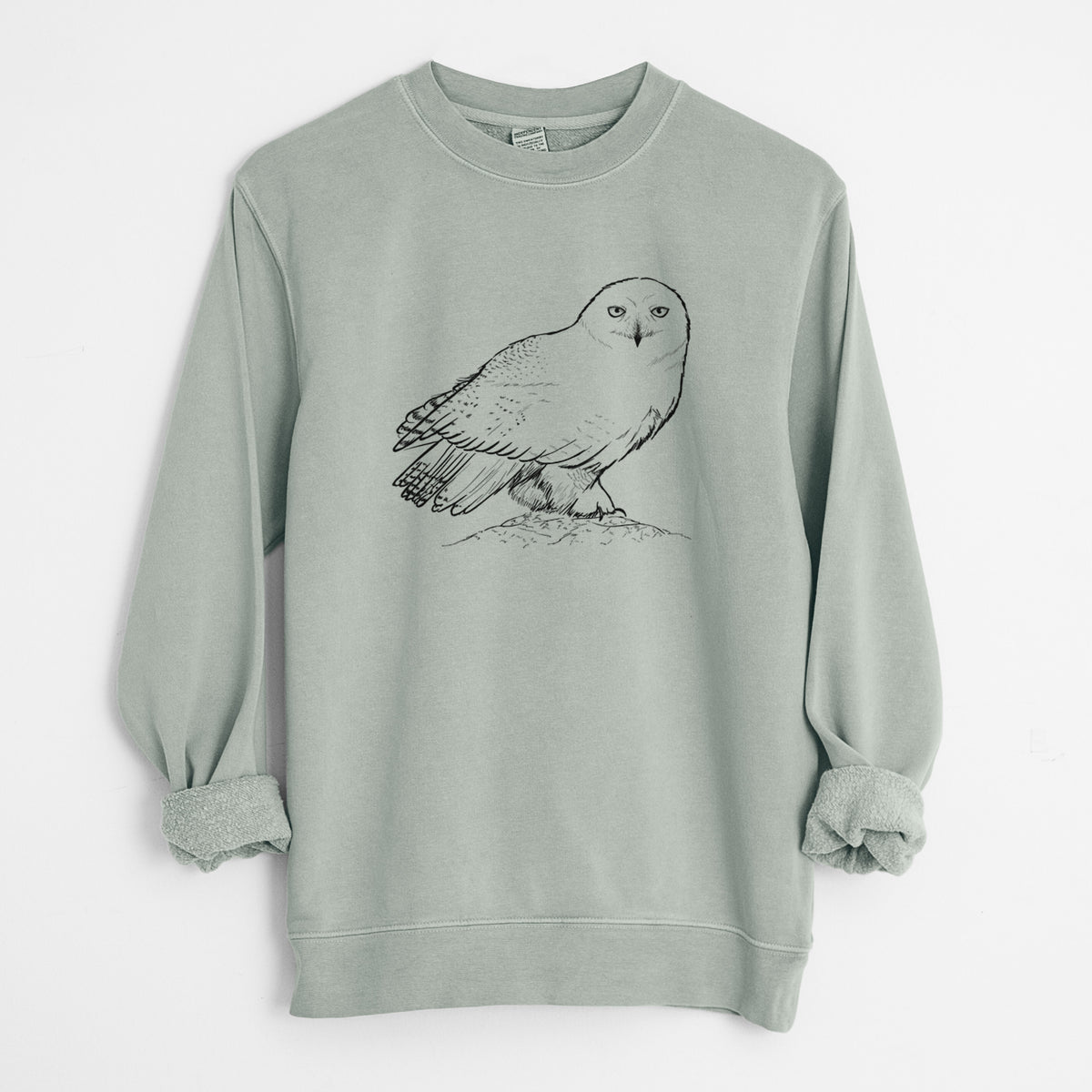 Snowy Owl - Bubo scandiacus - Unisex Pigment Dyed Crew Sweatshirt in Sage