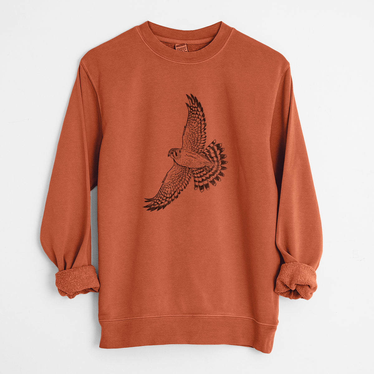 Soaring American Kestrel - Falco sparverius - Unisex Pigment Dyed Crew Sweatshirt in Amber