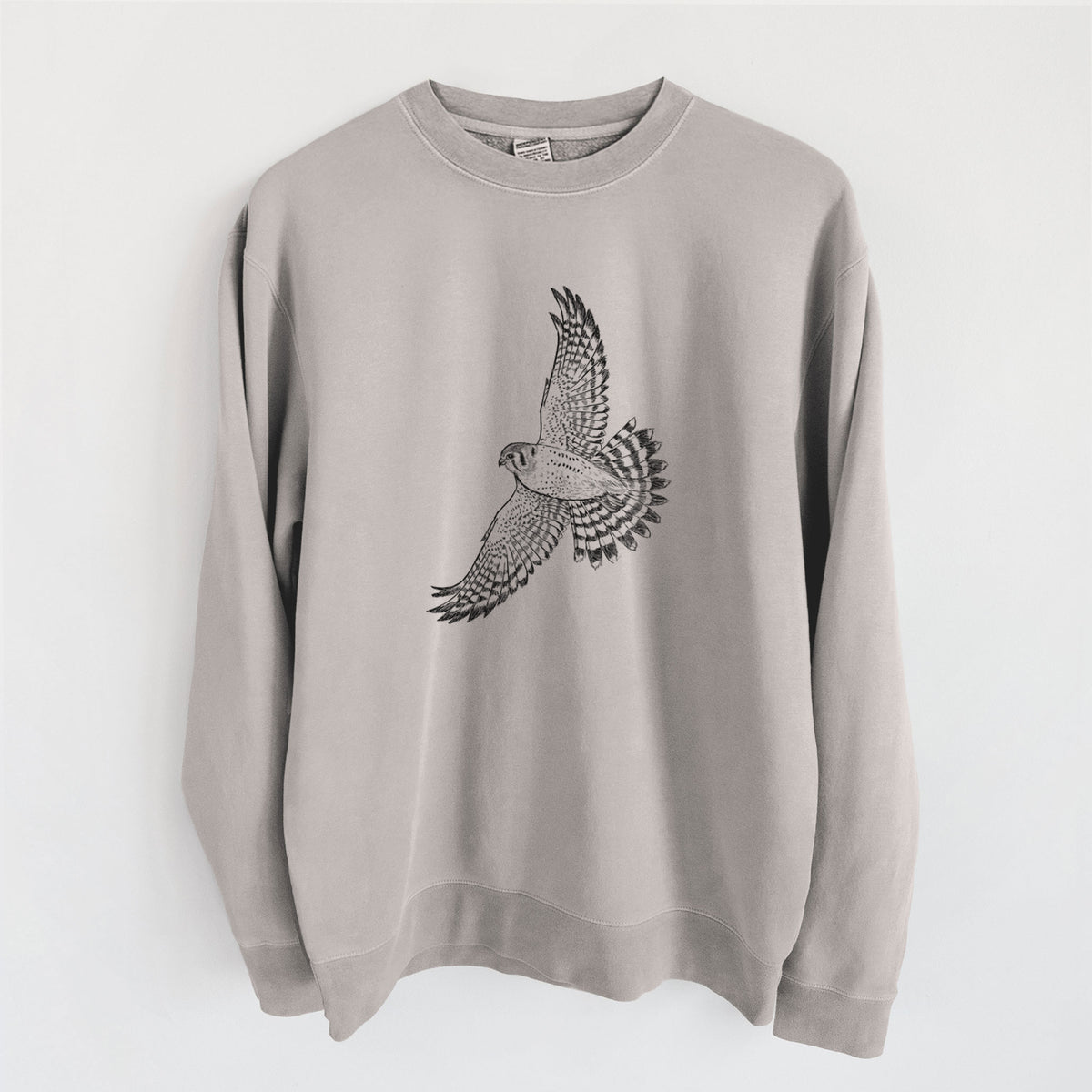 Soaring American Kestrel - Falco sparverius - Unisex Pigment Dyed Crew Sweatshirt in Cement