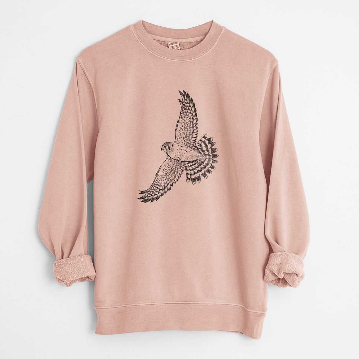Soaring American Kestrel - Falco sparverius - Unisex Pigment Dyed Crew Sweatshirt in Dusty Pink