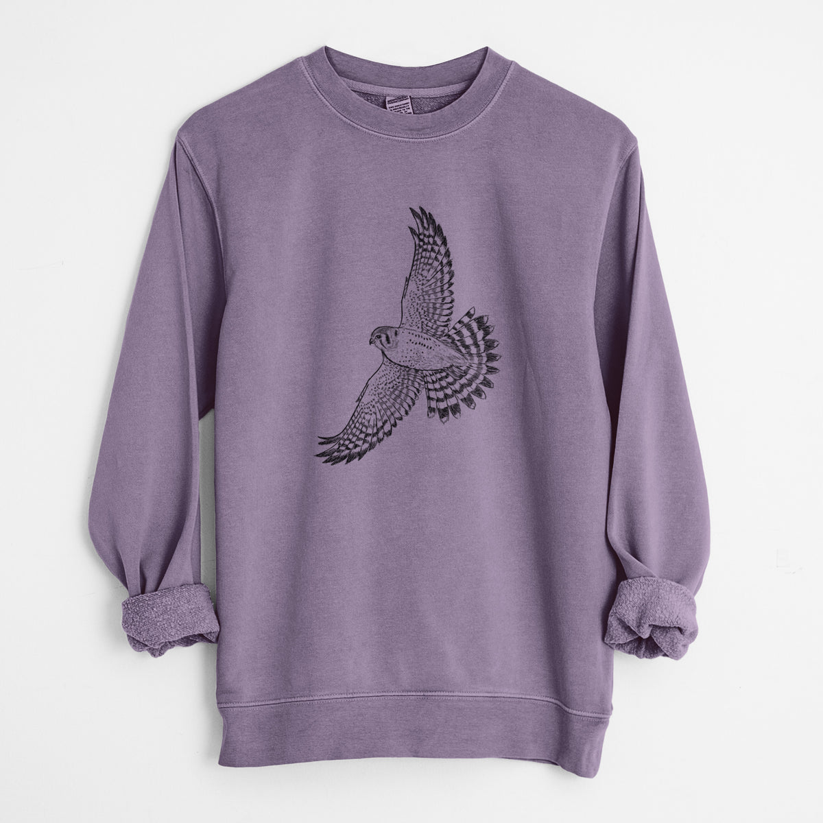 Soaring American Kestrel - Falco sparverius - Unisex Pigment Dyed Crew Sweatshirt in Plum