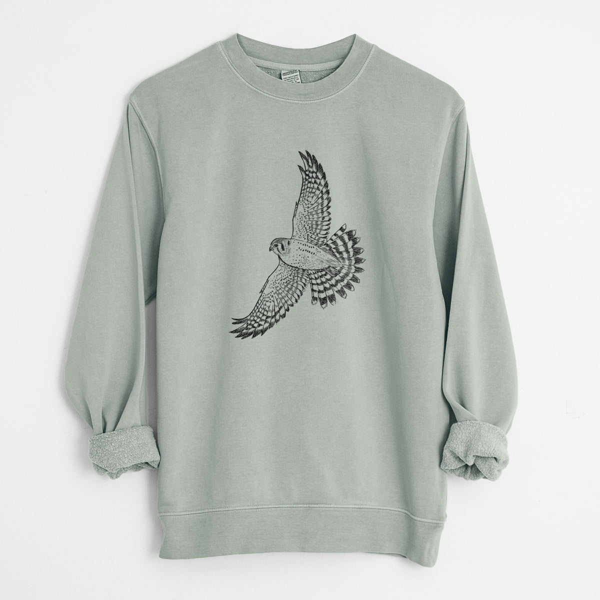 Soaring American Kestrel - Falco sparverius - Unisex Pigment Dyed Crew Sweatshirt in Sage