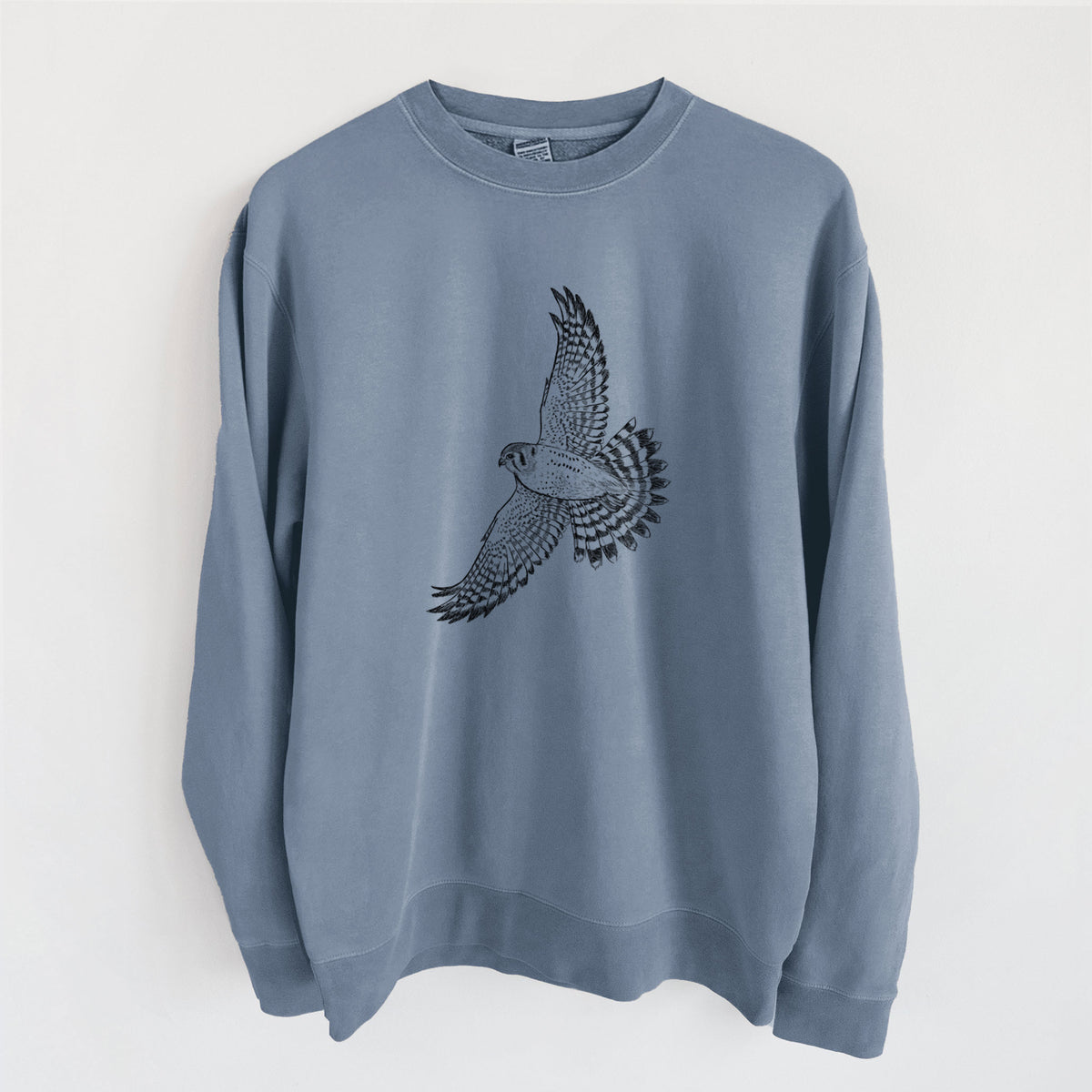 Soaring American Kestrel - Falco sparverius - Unisex Pigment Dyed Crew Sweatshirt in Slate Blue