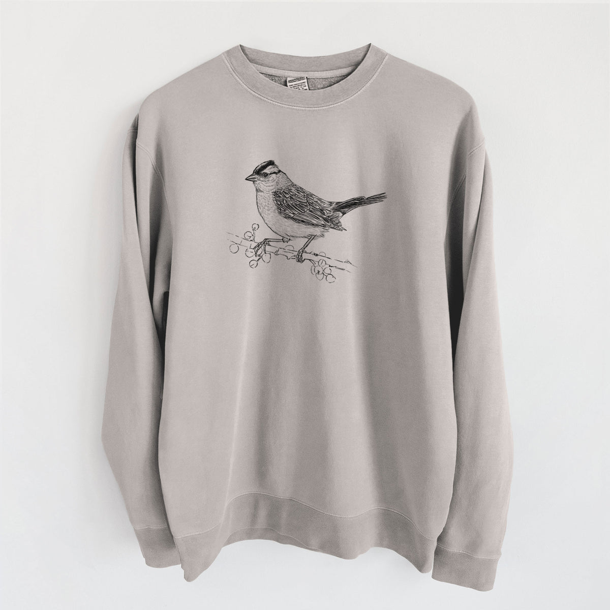 White-crowned Sparrow - Zonotrichia leucophrys - Unisex Pigment Dyed Crew Sweatshirt in Cement