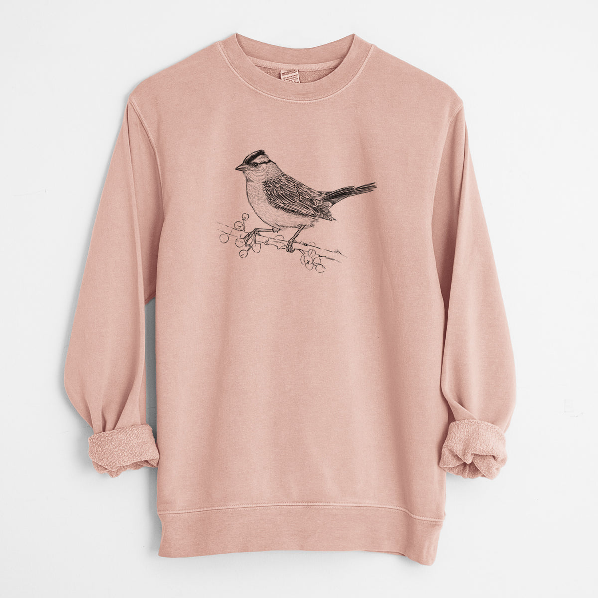 White-crowned Sparrow - Zonotrichia leucophrys - Unisex Pigment Dyed Crew Sweatshirt in Dusty Pink