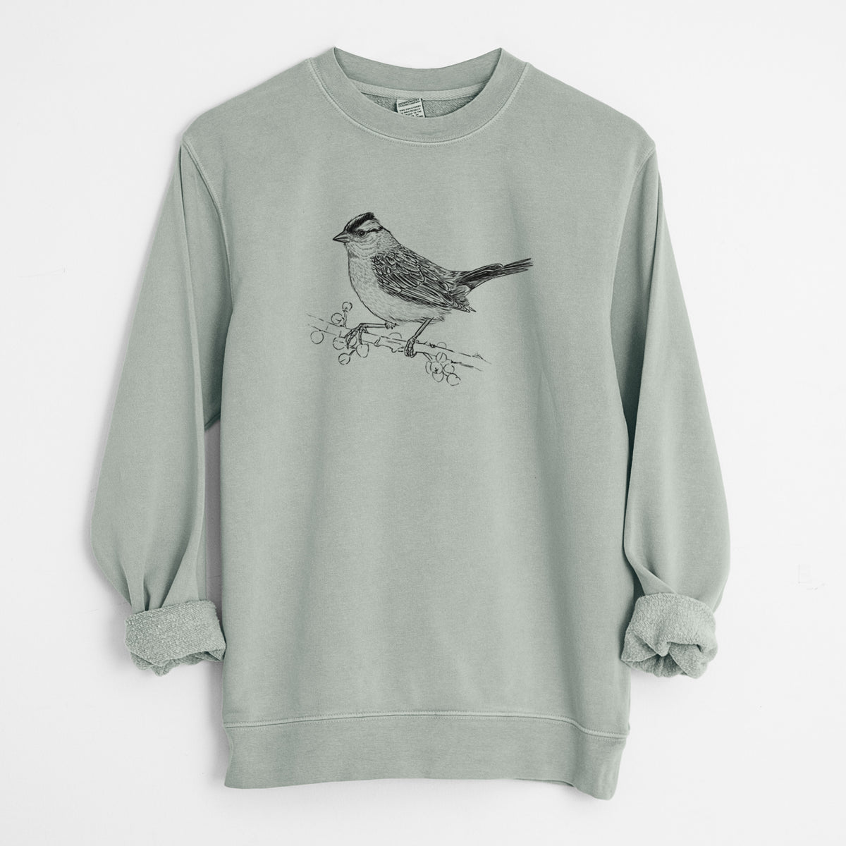 White-crowned Sparrow - Zonotrichia leucophrys - Unisex Pigment Dyed Crew Sweatshirt in Sage