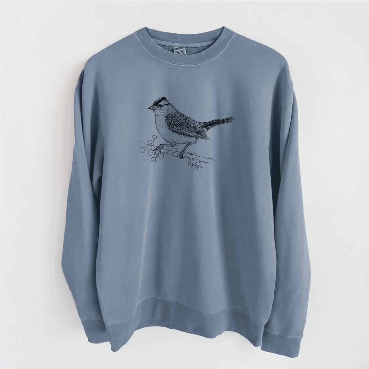 White-crowned Sparrow - Zonotrichia leucophrys - Unisex Pigment Dyed Crew Sweatshirt in Slate Blue