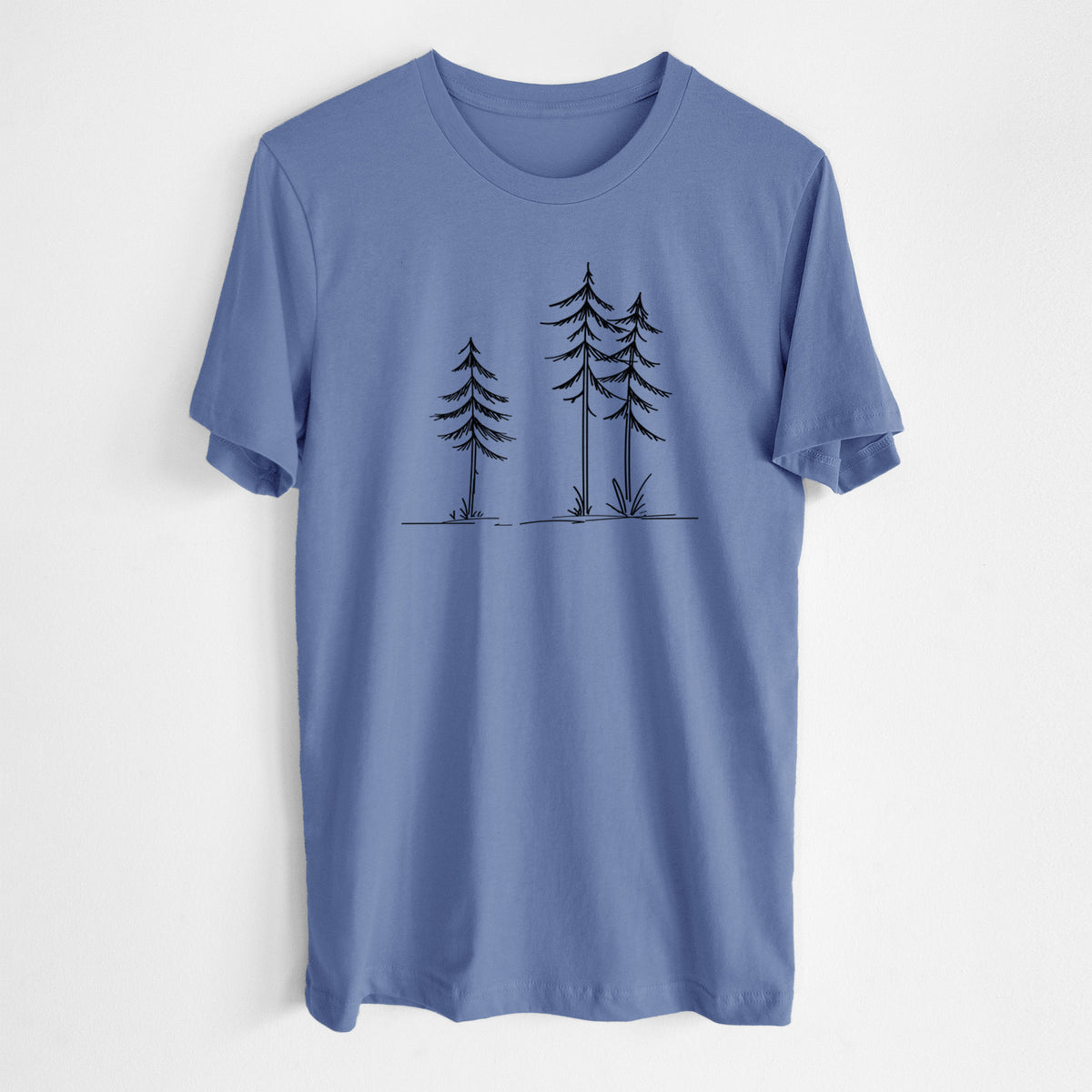 Three Pines - Lightweight 100% Cotton Unisex Crewneck in Blue Bell, worn by model