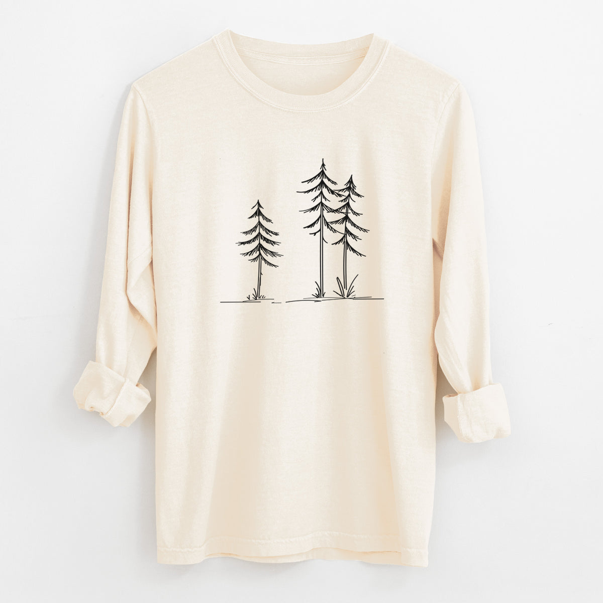 Three Pines - Unisex Comfort Colors 100% Cotton Long Sleeve in Ivory, worn by model