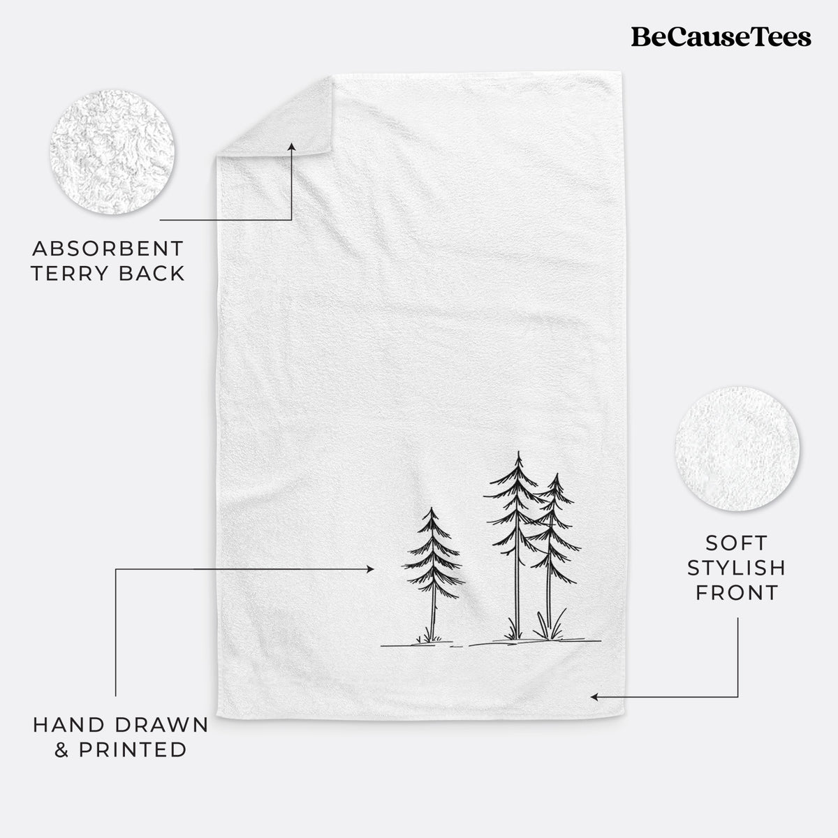 Three Pines Premium Decorative Hand Towel, Print Location: Corner