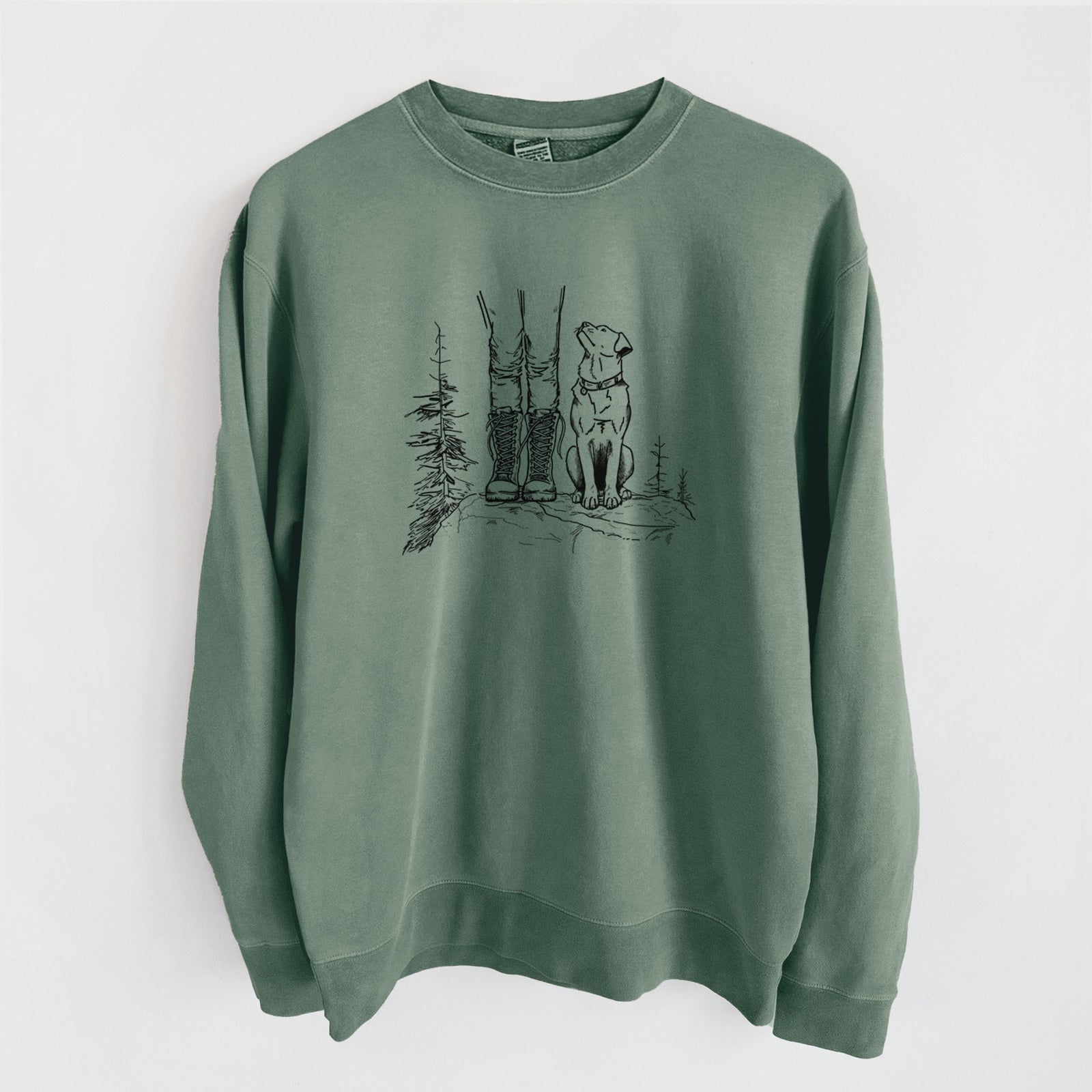 Trail Companions - Hiking with Dogs - Unisex Pigment Dyed Crew Sweatshirt in Sage