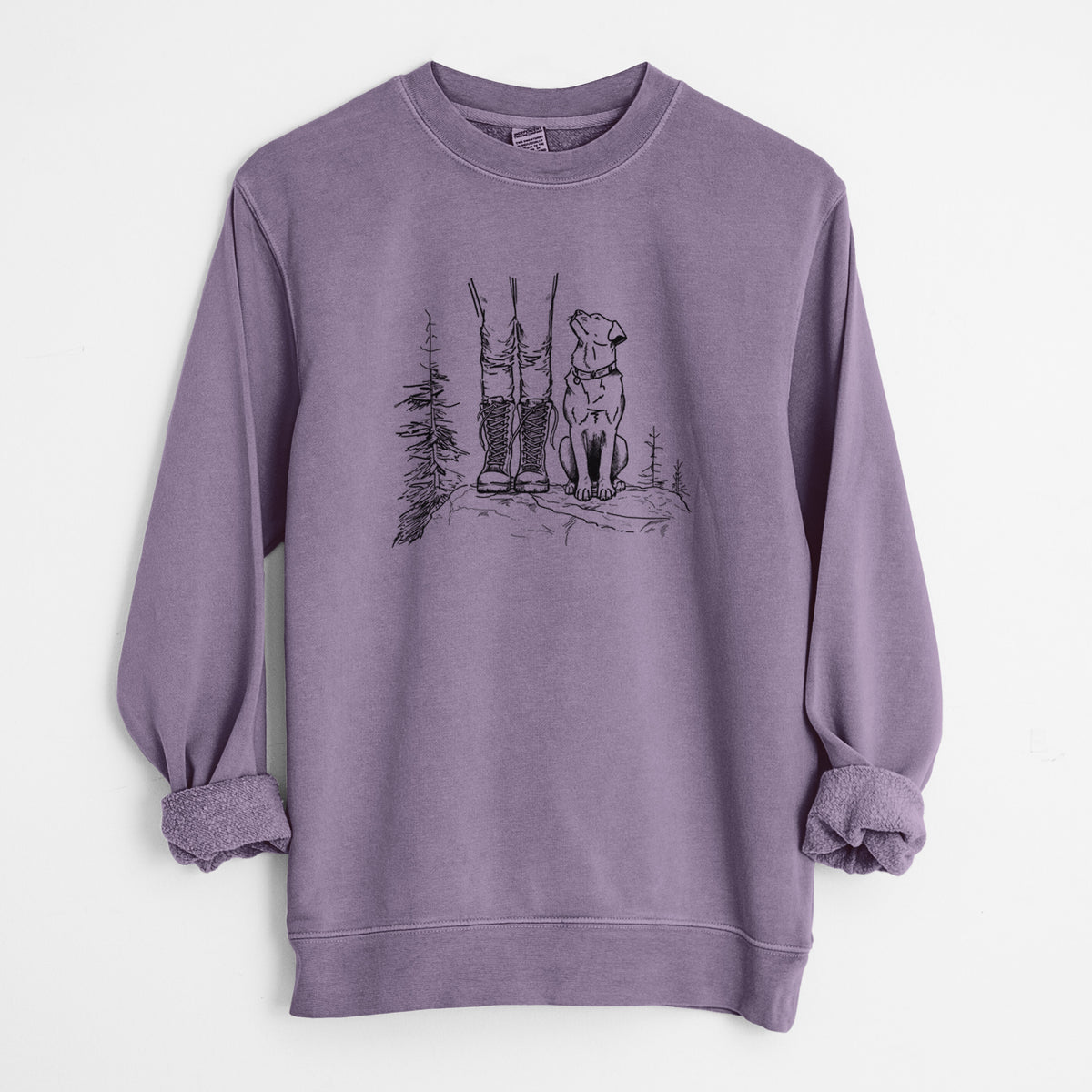 Trail Companions - Hiking with Dogs - Unisex Pigment Dyed Crew Sweatshirt in Plum
