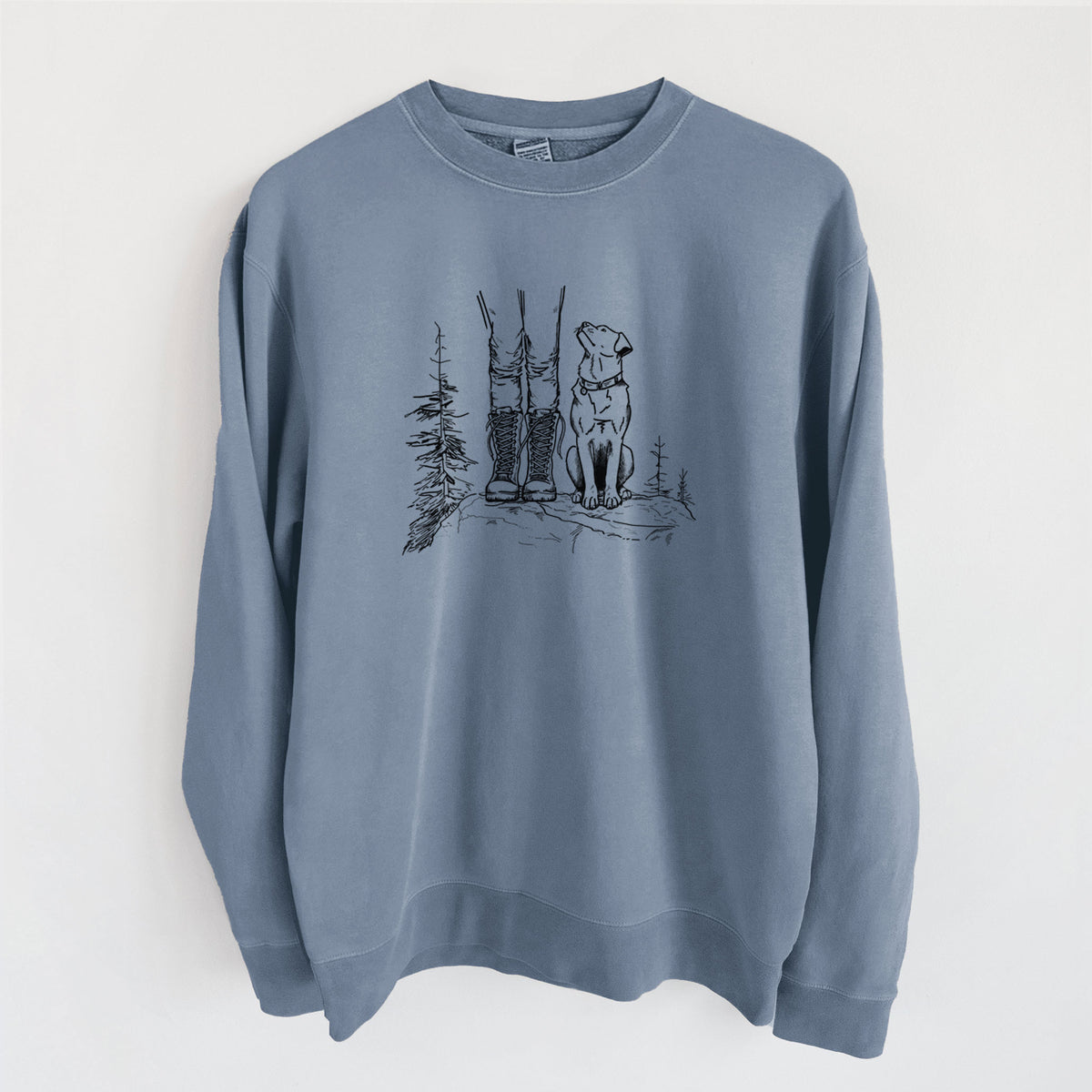 Trail Companions - Hiking with Dogs - Unisex Pigment Dyed Crew Sweatshirt in Slate Blue