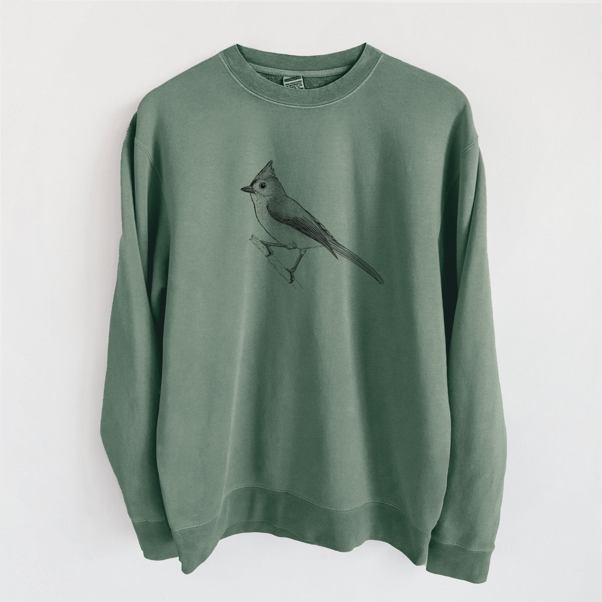 Tufted Titmouse - Baeolophus bicolor - Unisex Pigment Dyed Crew Sweatshirt in Alpine Green