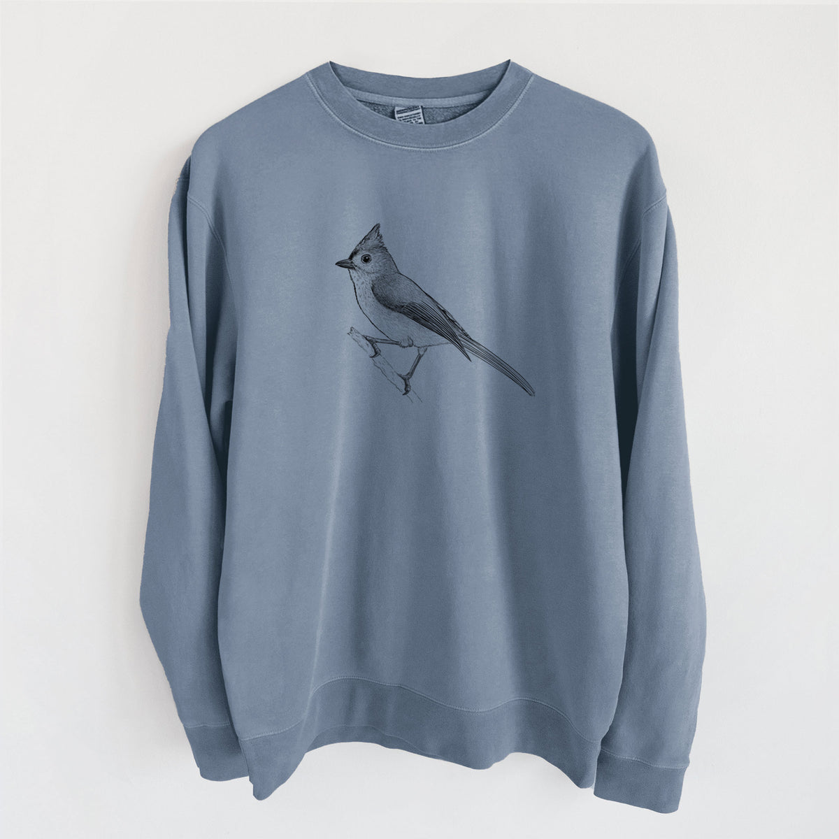 Tufted Titmouse - Baeolophus bicolor - Unisex Pigment Dyed Crew Sweatshirt in Slate Blue