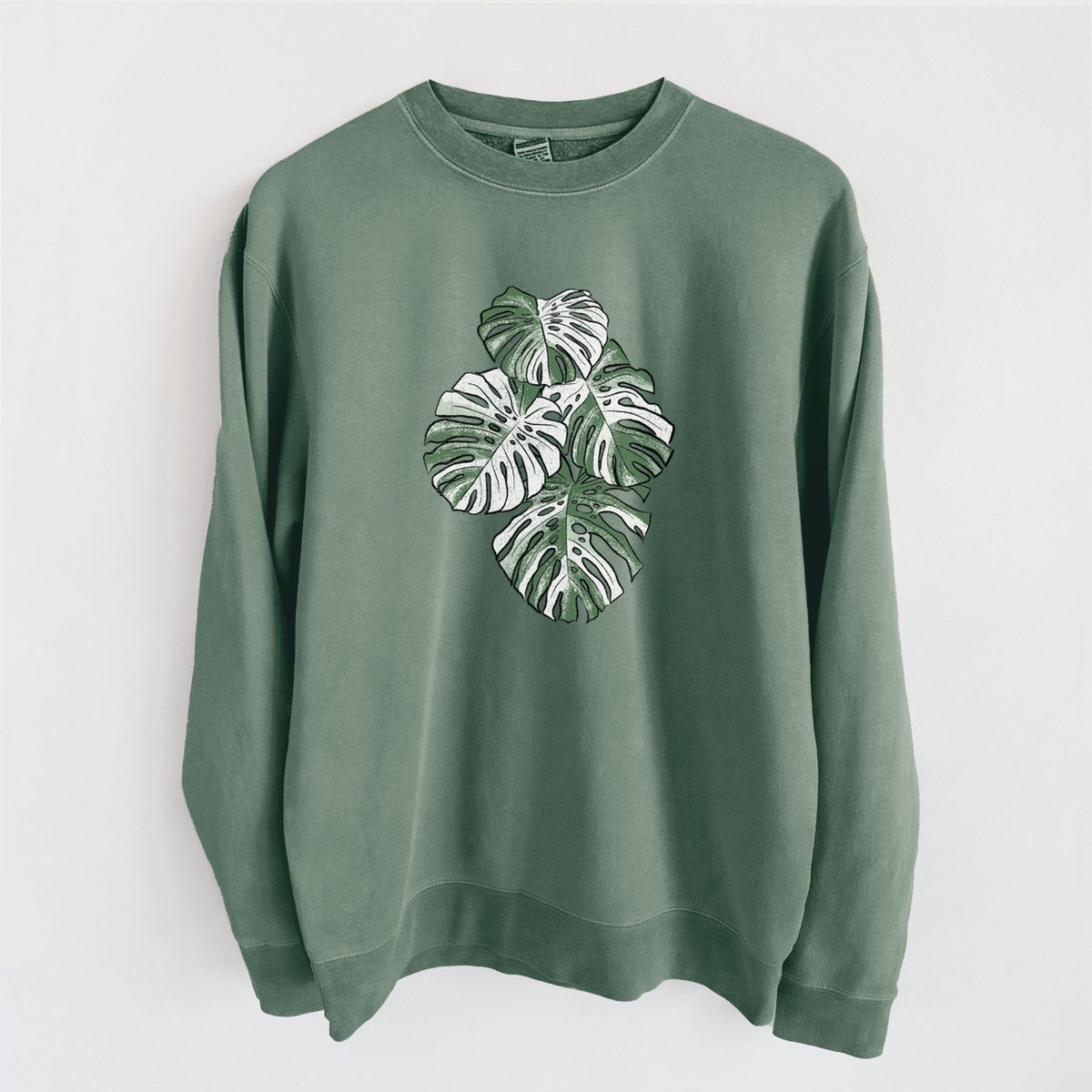 Variegated Monstera - Unisex Pigment Dyed Crew Sweatshirt in Alpine Green
