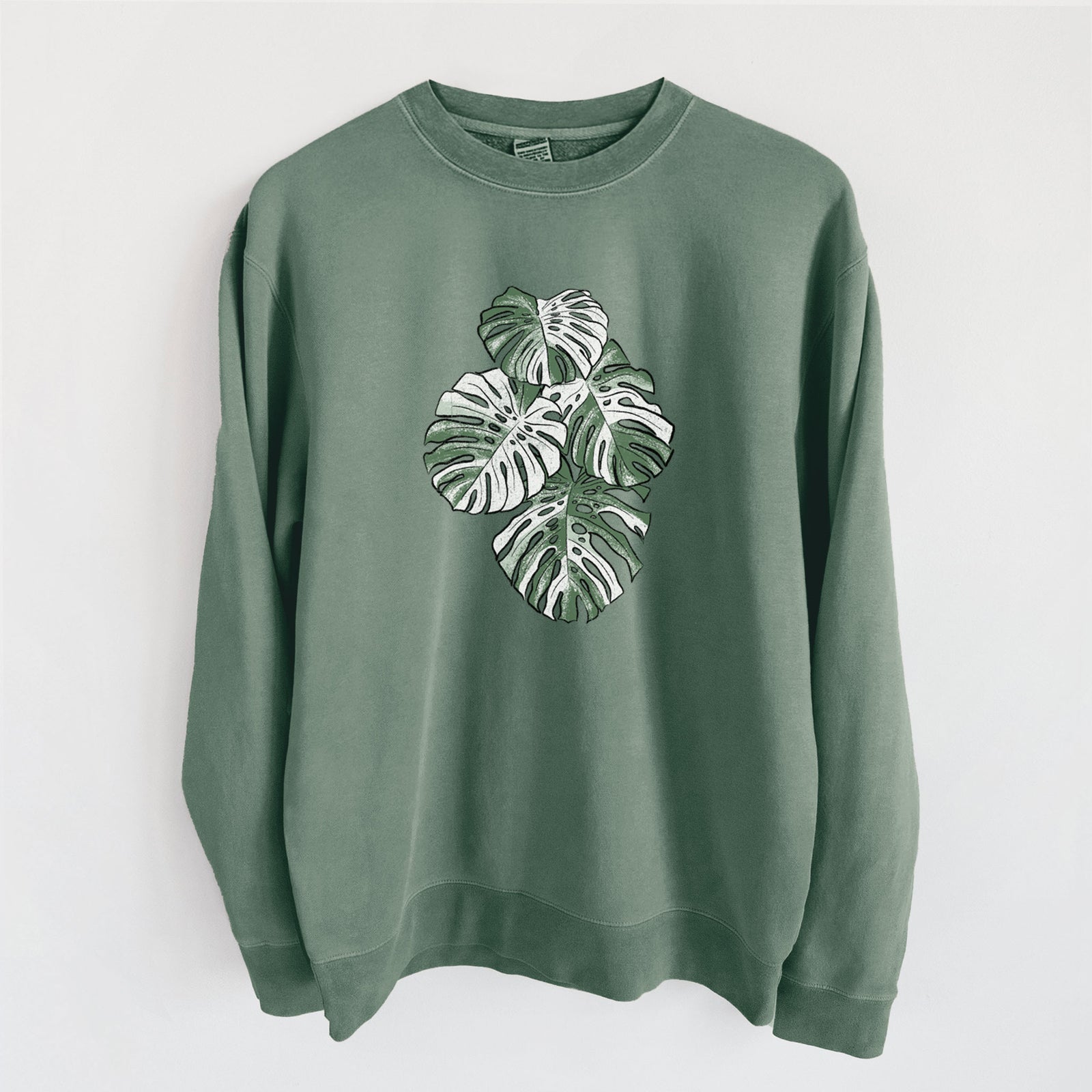 Variegated Monstera - Unisex Pigment Dyed Crew Sweatshirt in Alpine Green
