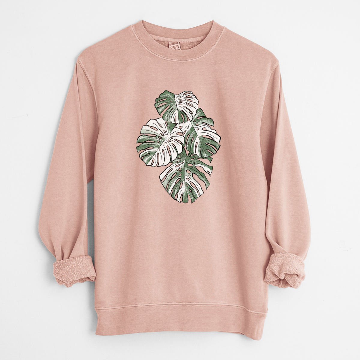 Variegated Monstera - Unisex Pigment Dyed Crew Sweatshirt in Dusty Pink