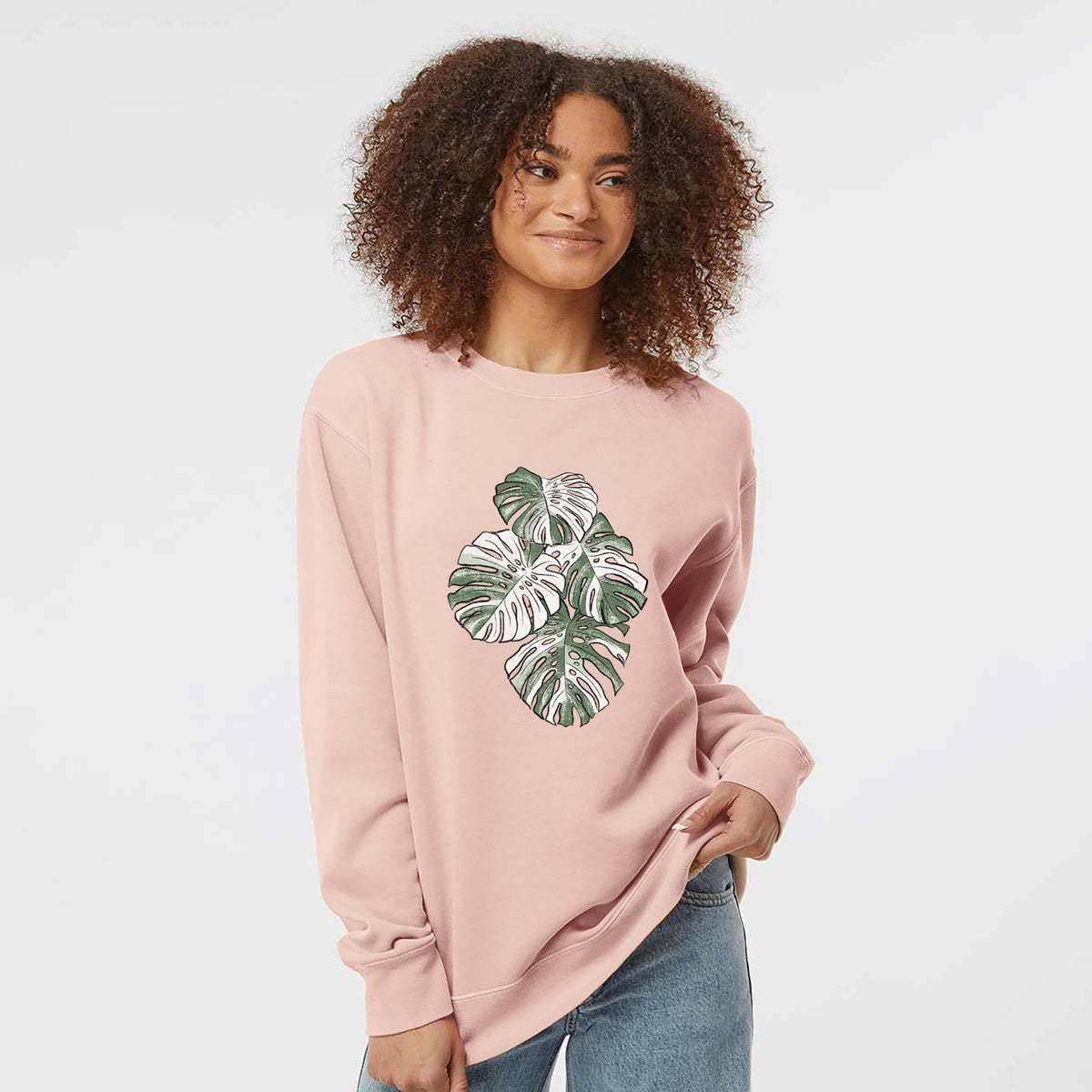 Variegated Monstera - Unisex Pigment Dyed Crew Sweatshirt in Dusty Pink