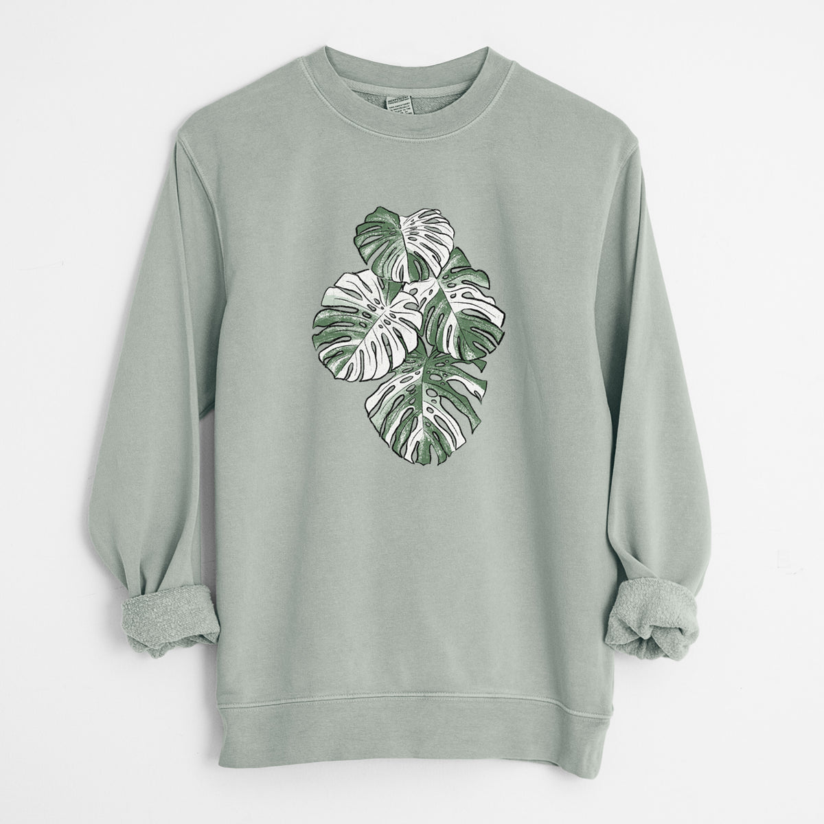 Variegated Monstera - Unisex Pigment Dyed Crew Sweatshirt in Sage