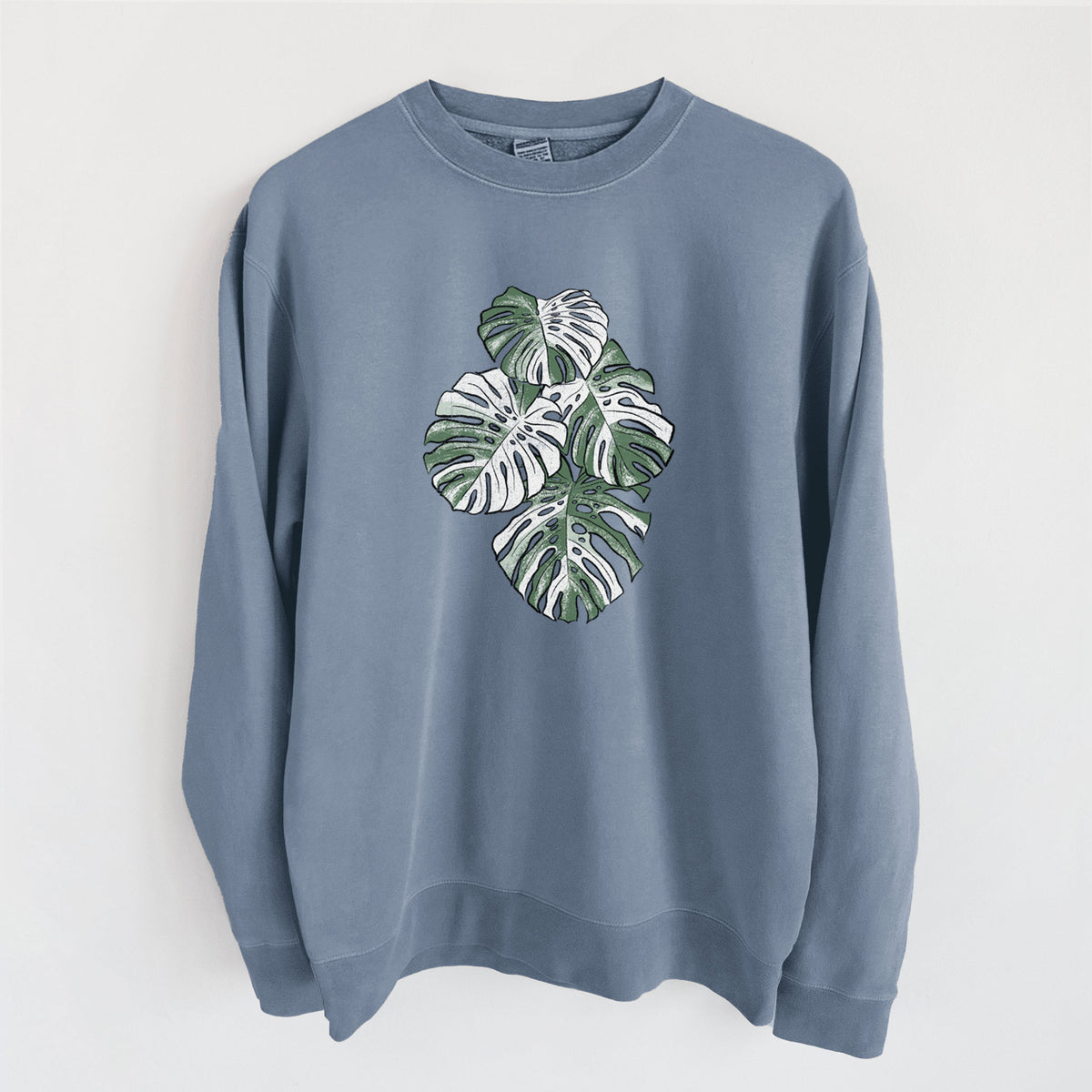 Variegated Monstera - Unisex Pigment Dyed Crew Sweatshirt in Slate Blue